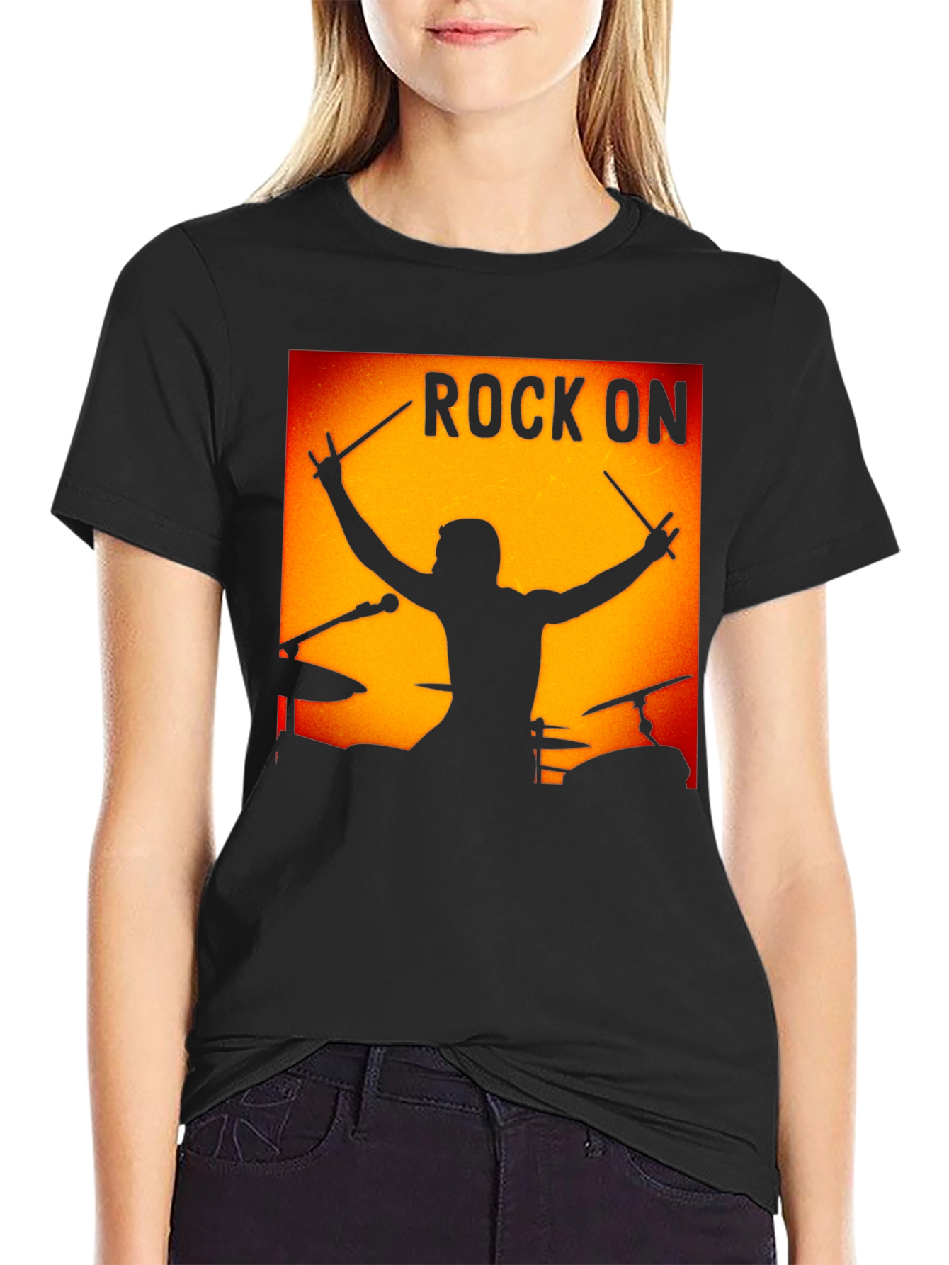Rock On Drummer Graphic Black T-Shirt