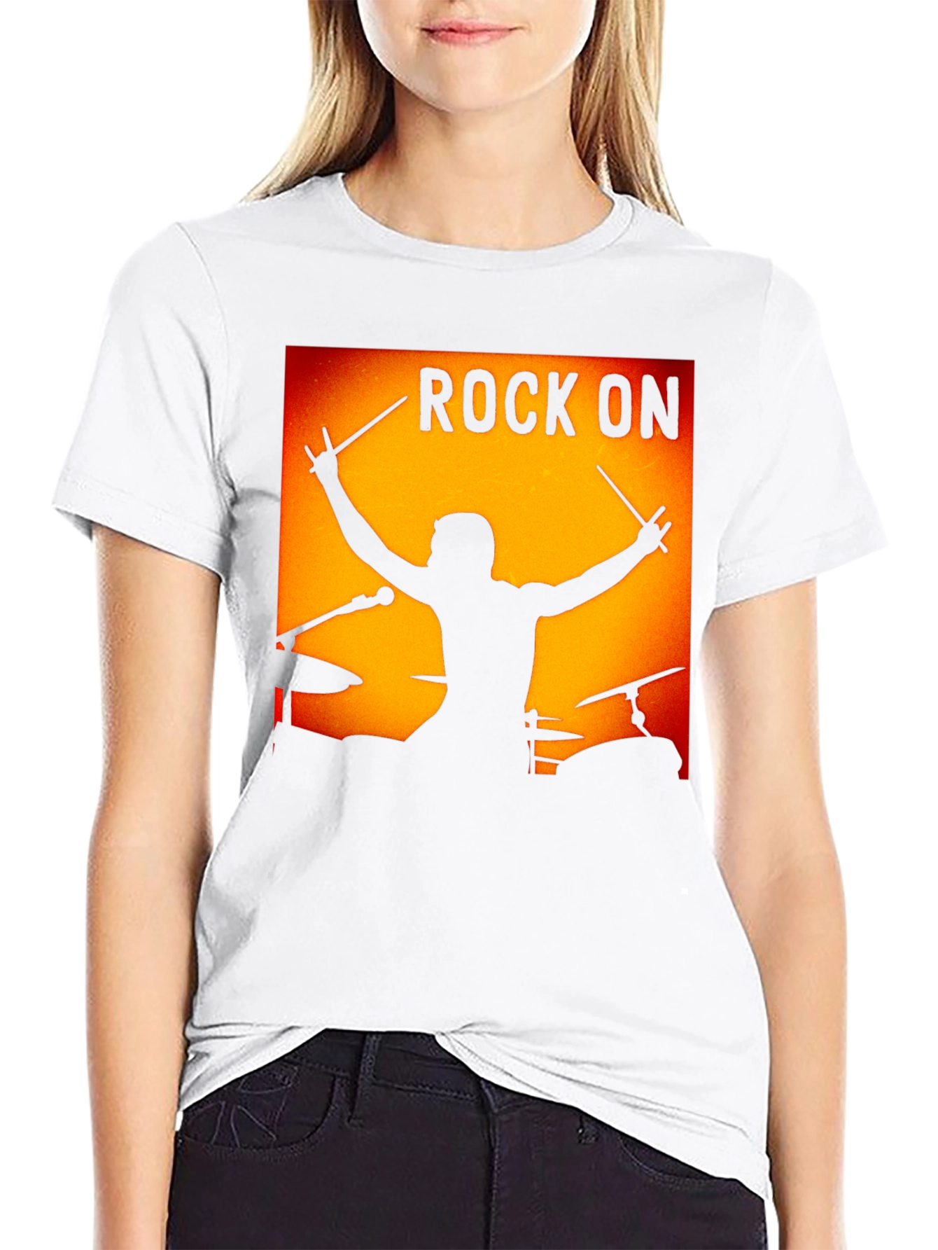 Rock On Drummer Graphic Black T-Shirt