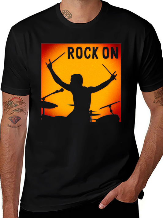 Rock On Drummer Graphic Black T-Shirt