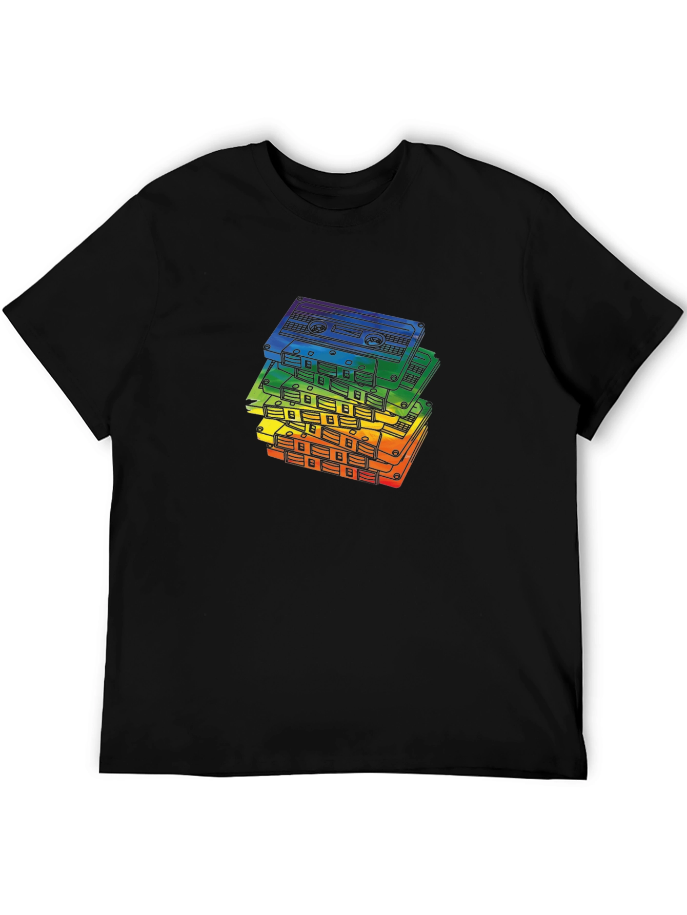Retro Rainbow Cassette Tapes Black T-Shirt