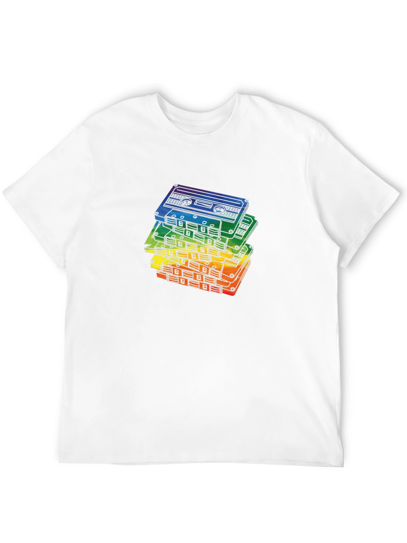 Retro Rainbow Cassette Tapes Black T-Shirt
