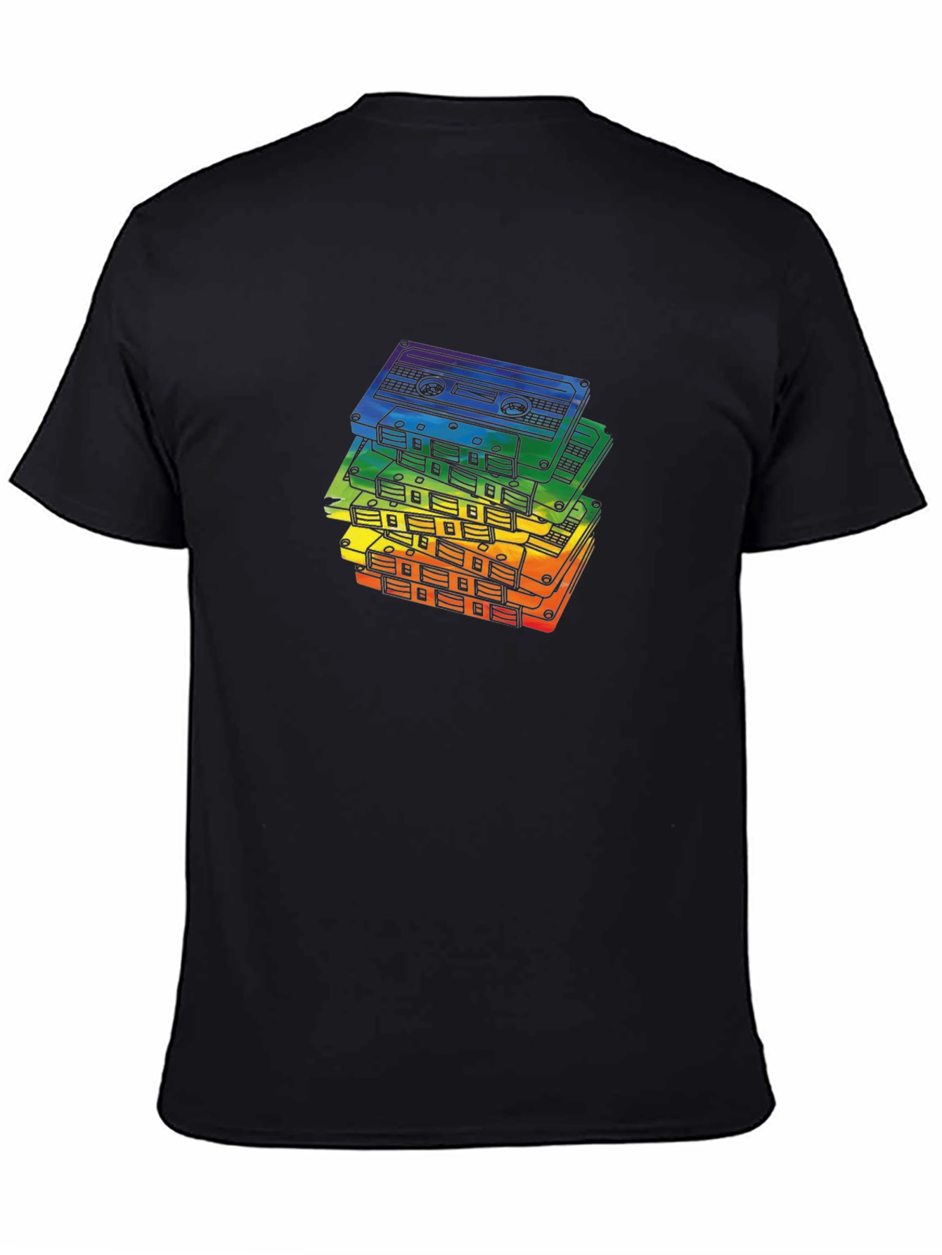 Retro Rainbow Cassette Tapes Black T-Shirt