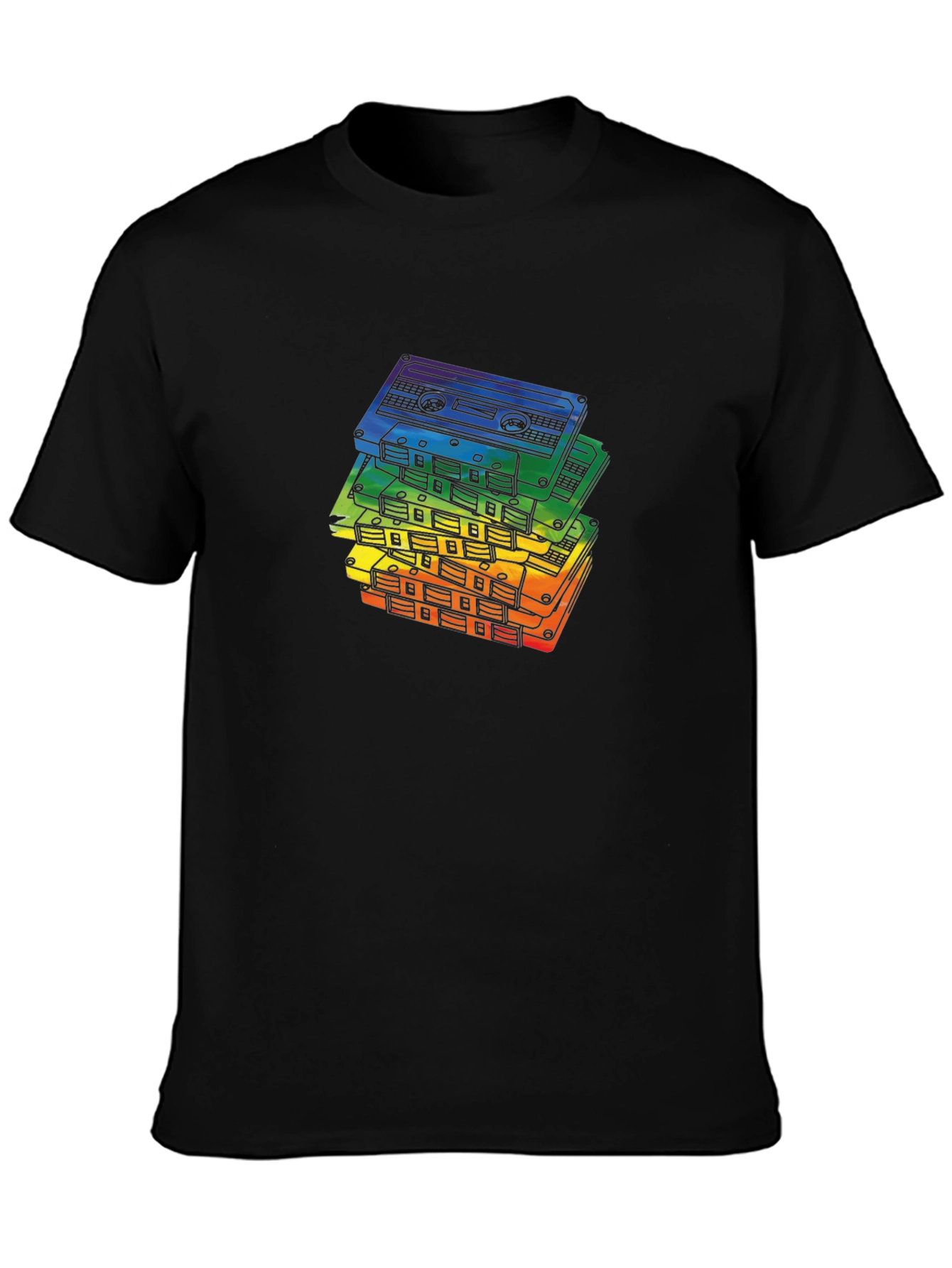 Retro Rainbow Cassette Tapes Black T-Shirt