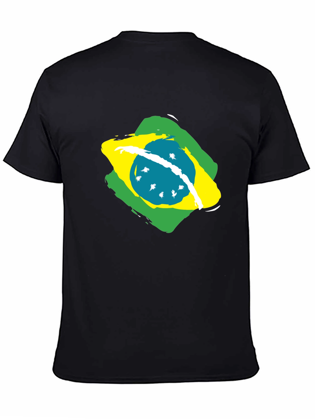 Brazil Flag Graphic Tee - Black Cotton T-Shirt
