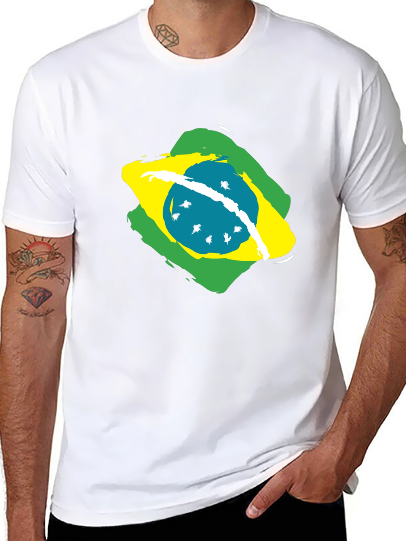 Brazil Flag Graphic Tee - Black Cotton T-Shirt