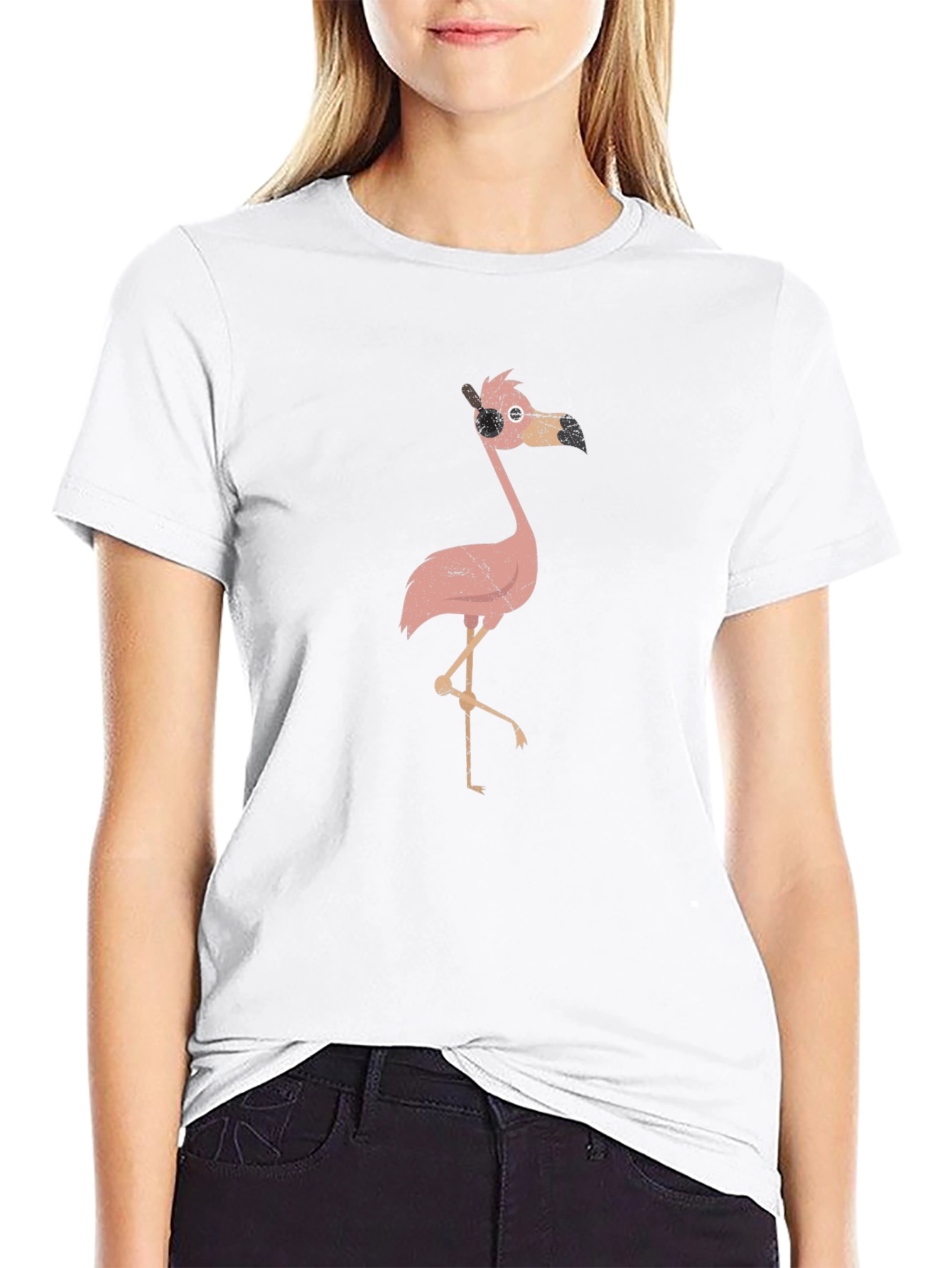Cool Flamingo T-Shirt - Black Crew Neck Tee