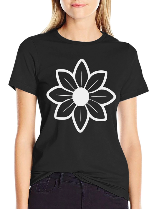 Black T-Shirt with White Flower Graphic