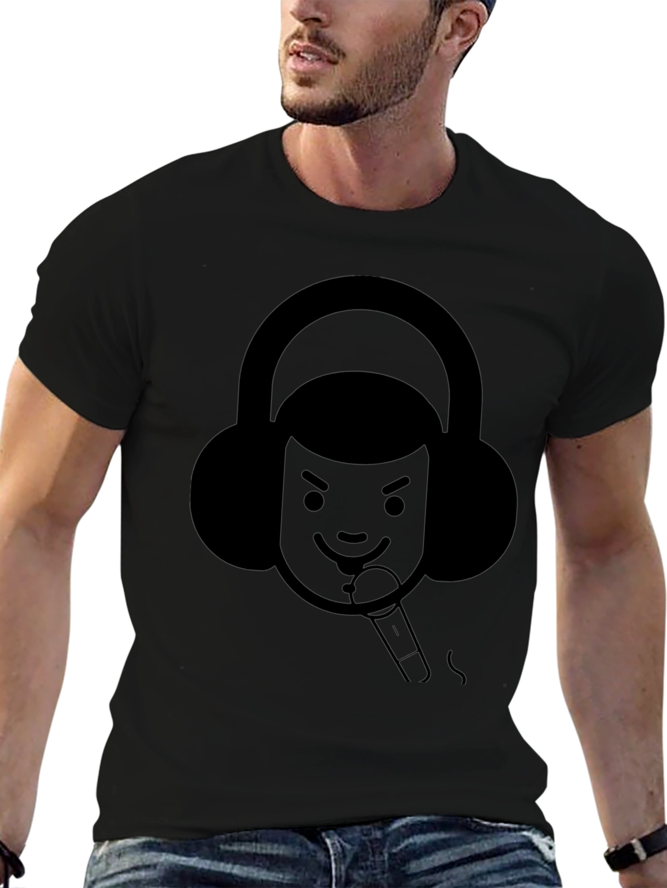 Black Graphic T-Shirt with Musician Design
