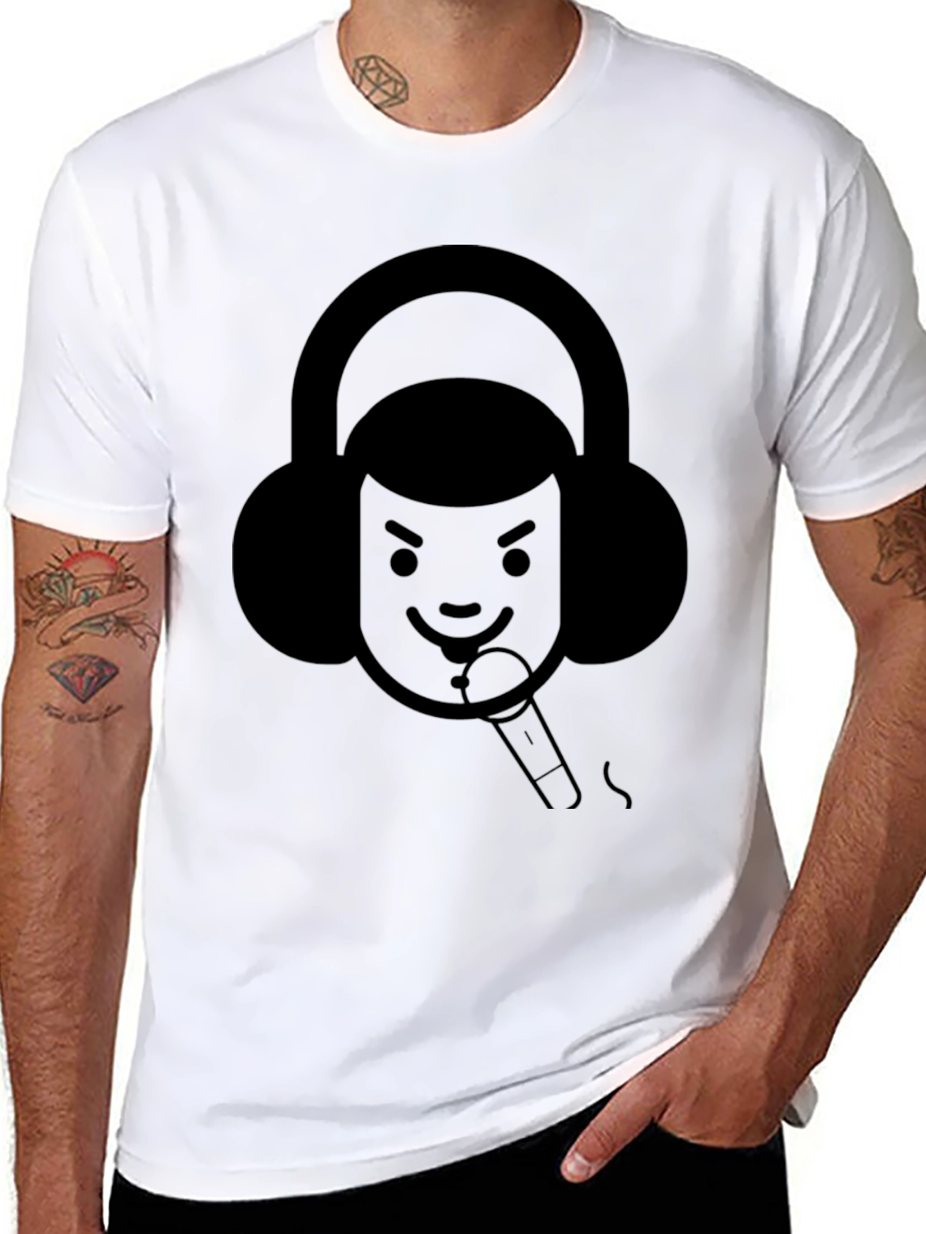 Black Graphic T-Shirt with Musician Design