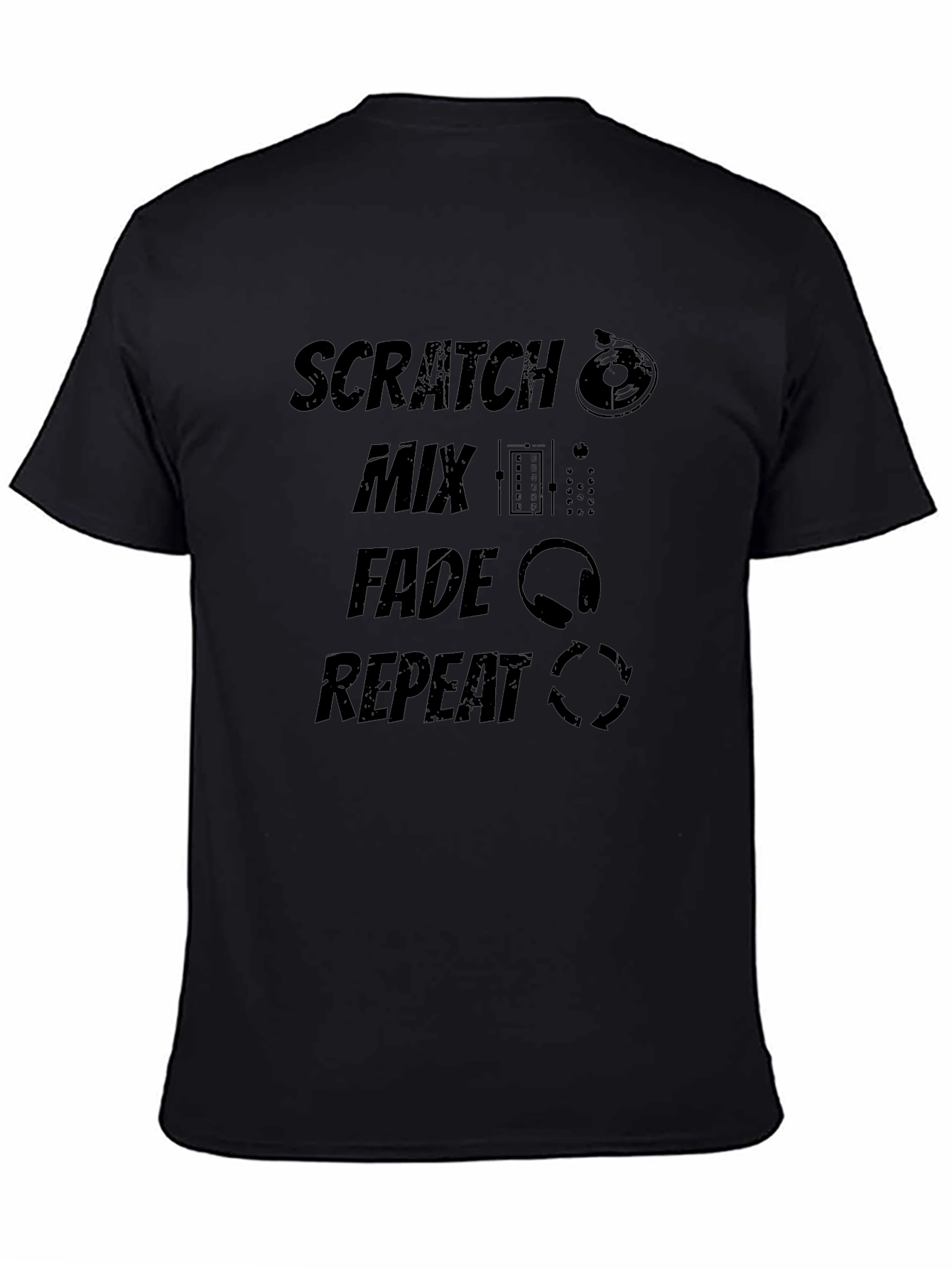 DJ Scratch Mix Fade Repeat Black Graphic T-Shirt