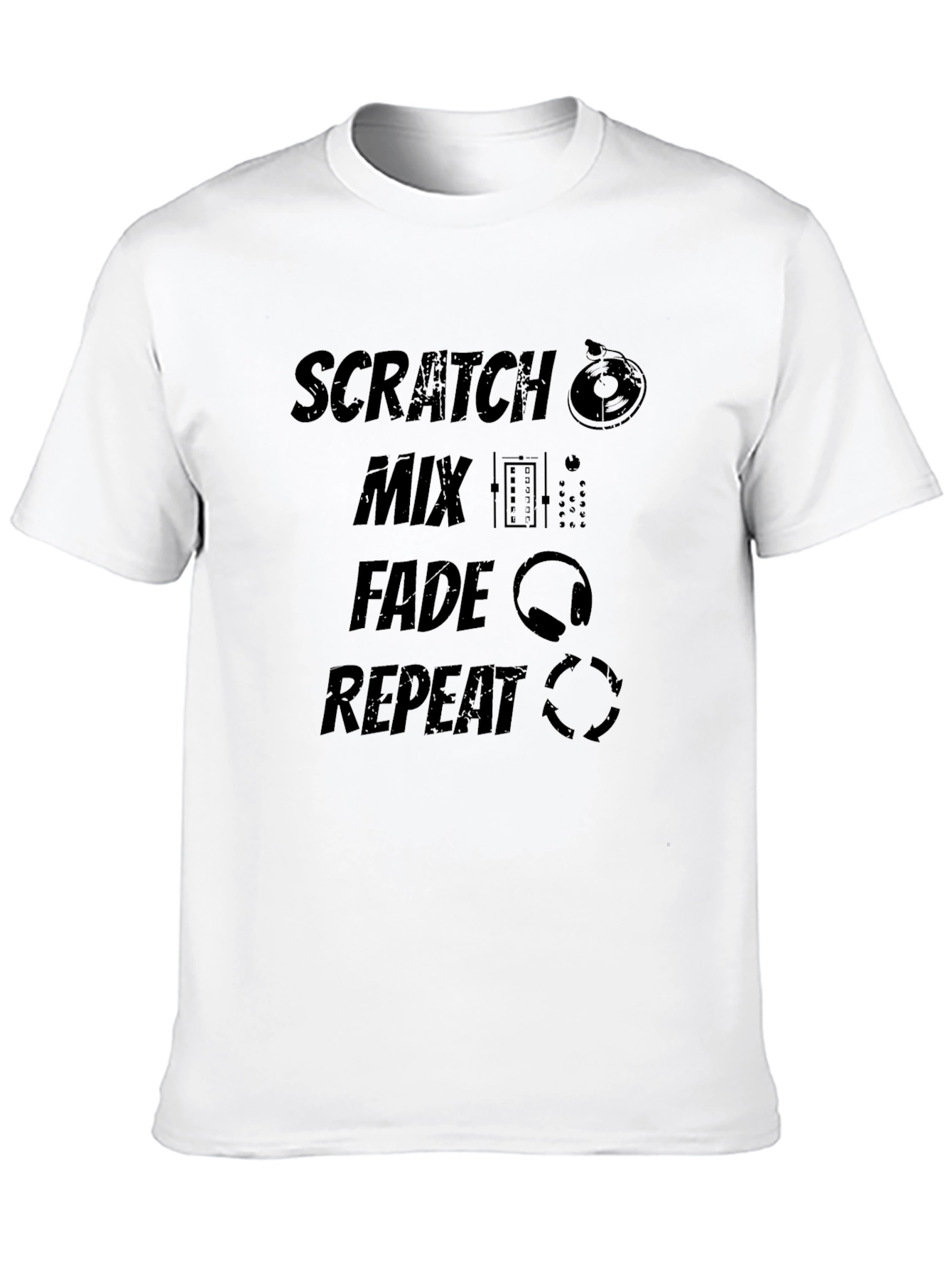 DJ Scratch Mix Fade Repeat Black Graphic T-Shirt