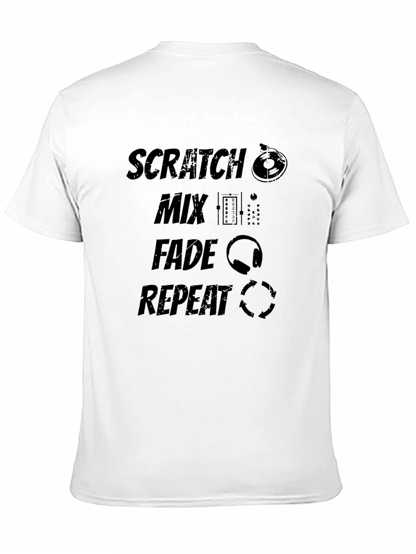 DJ Scratch Mix Fade Repeat Black Graphic T-Shirt