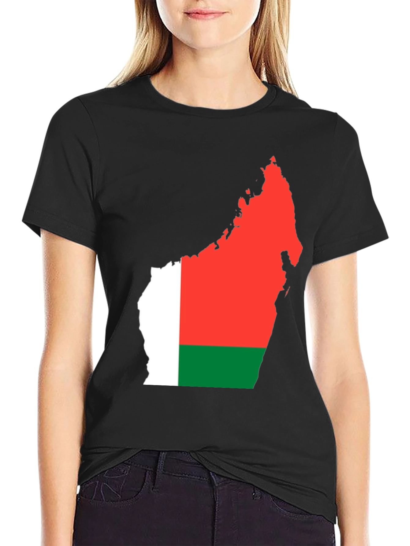 Madagascar Flag Graphic Tee - Black Cotton T-Shirt