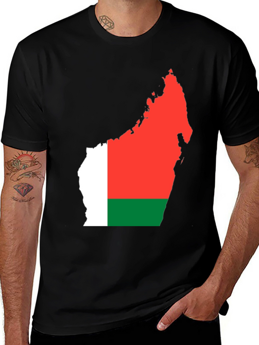 Madagascar Flag Graphic Tee - Black Cotton T-Shirt