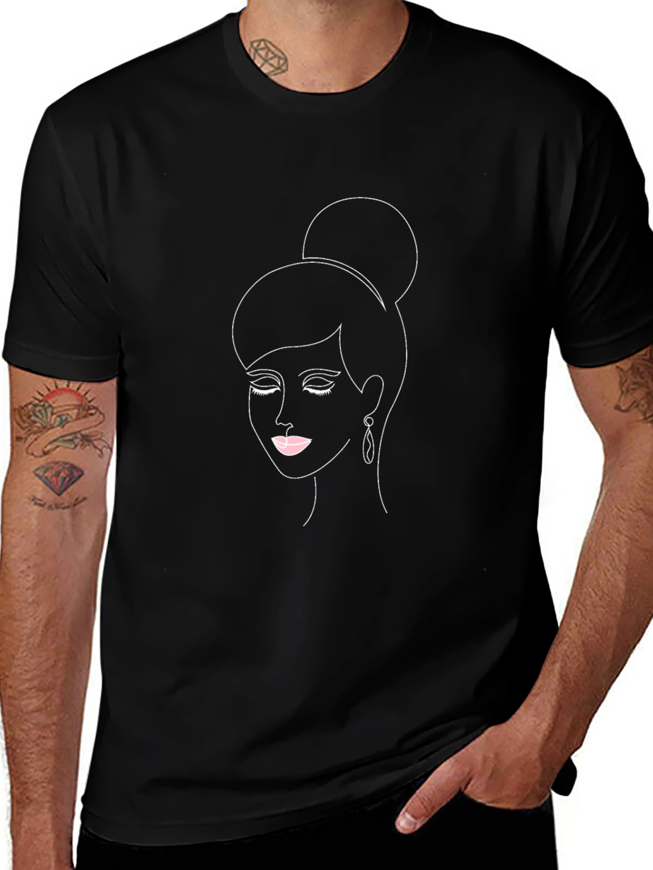 Minimalist Woman Portrait Black T-Shirt