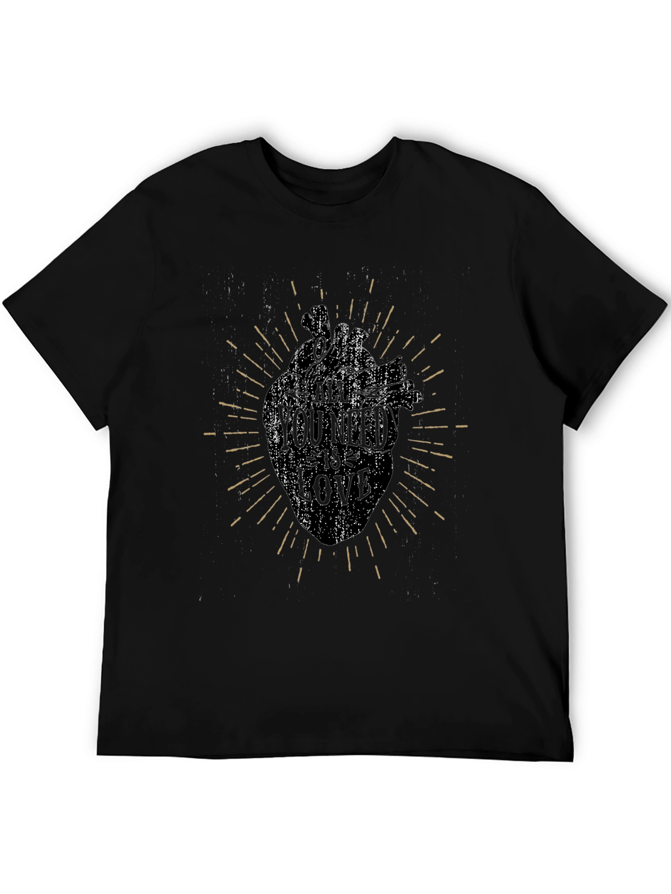 Heart Print Graphic Tee - Distressed Style
