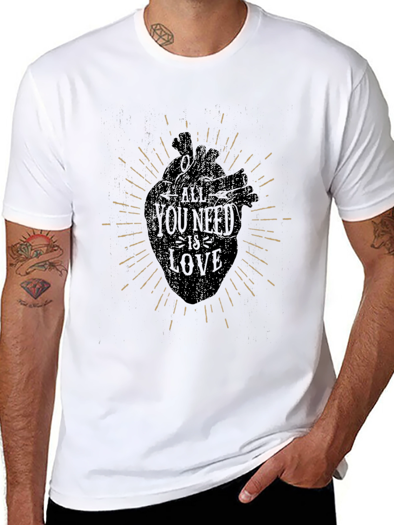 Heart Print Graphic Tee - Distressed Style