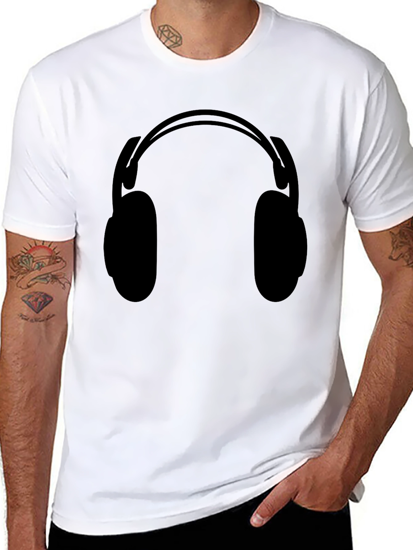 Headphone Graphic Tee - Black Cotton T-Shirt