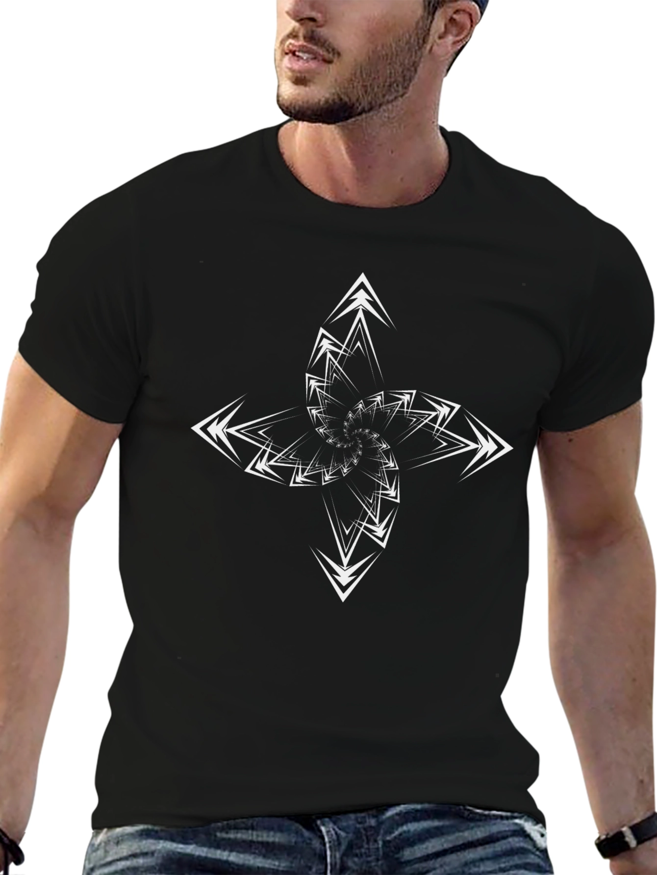 Geometric Arrow Design Black T-Shirt