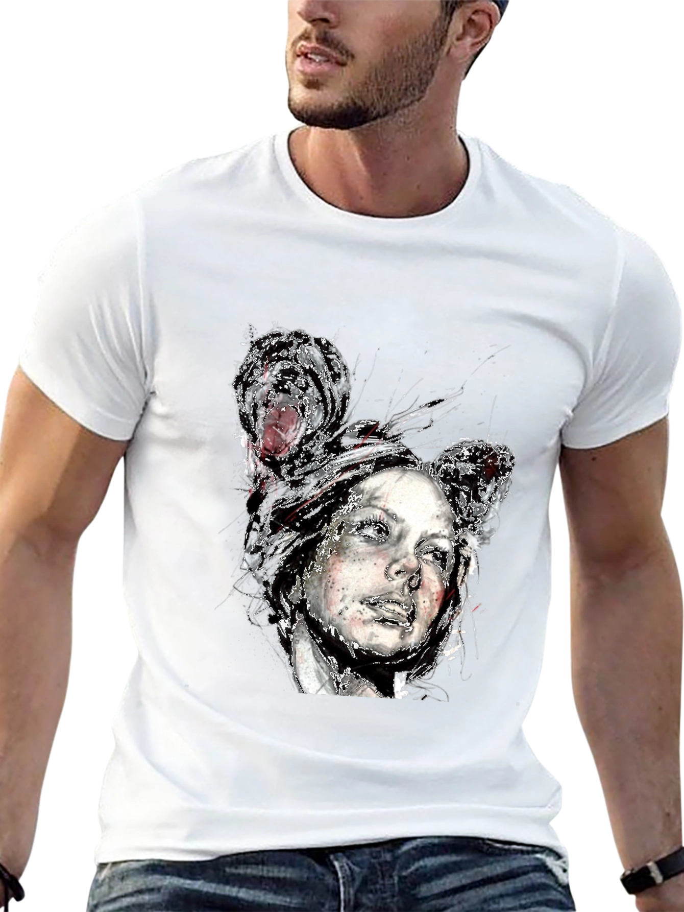 Unique Artistic Portrait Black Tee