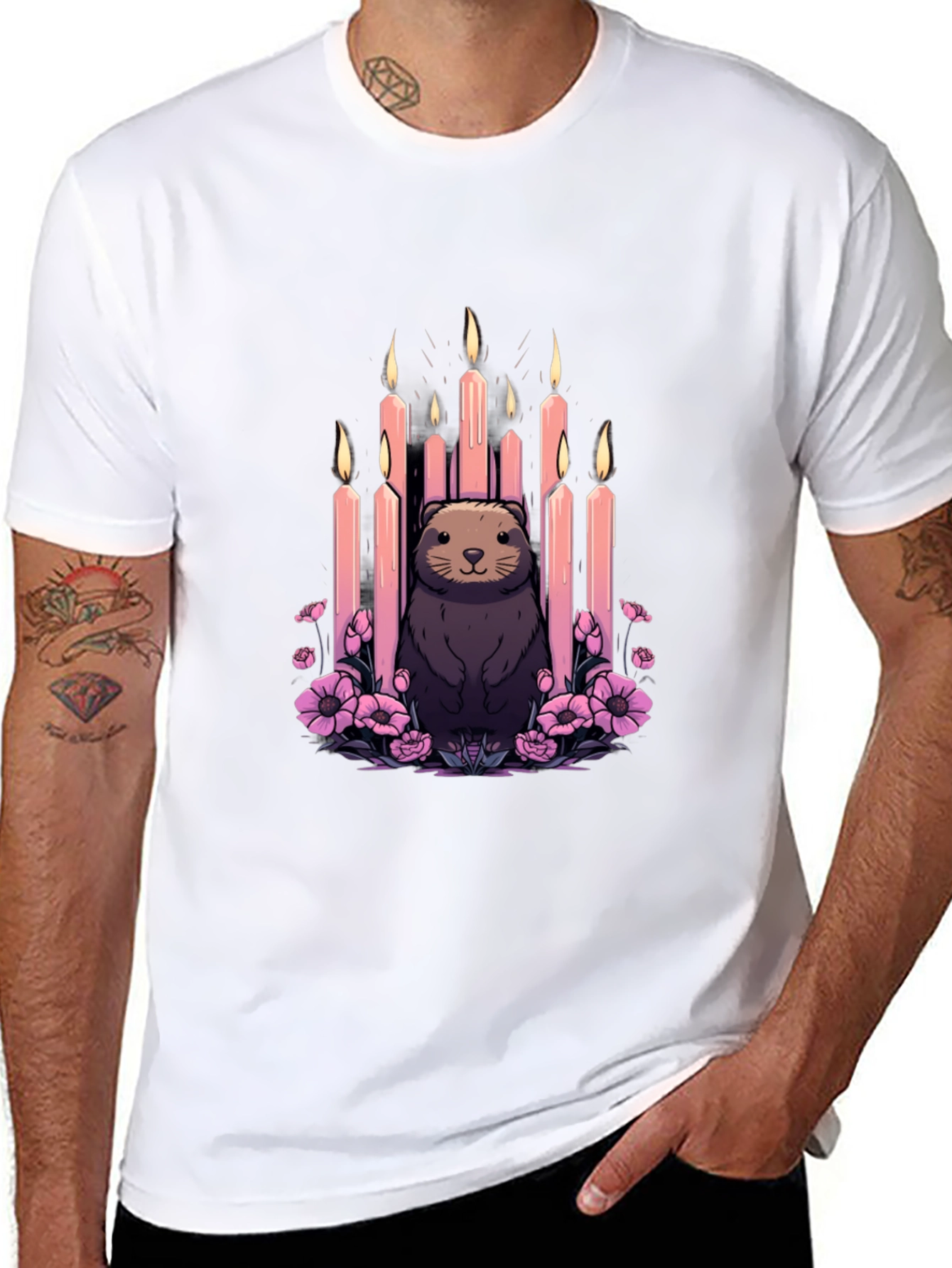 Candle Otter Graphic Tee - Unique Art Shirt