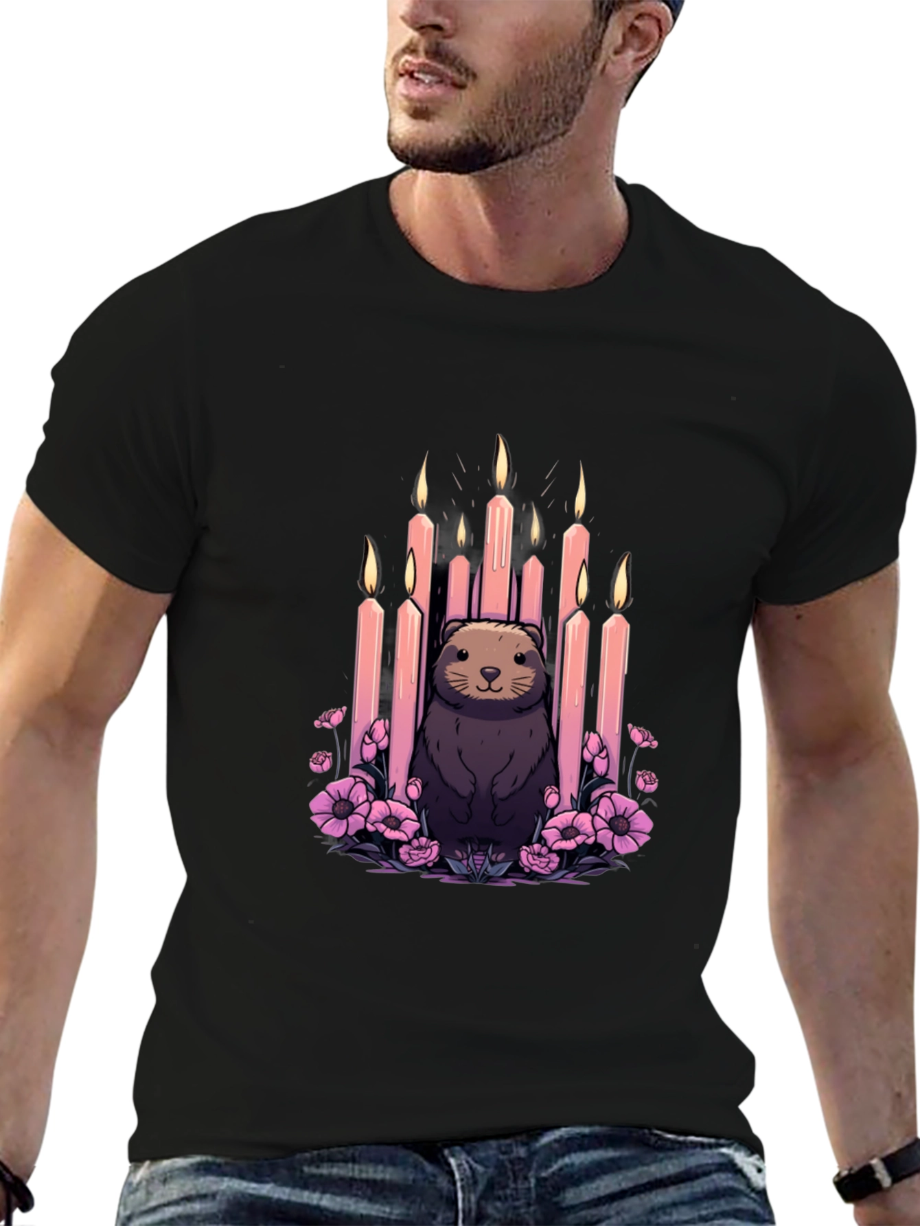 Candle Otter Graphic Tee - Unique Art Shirt