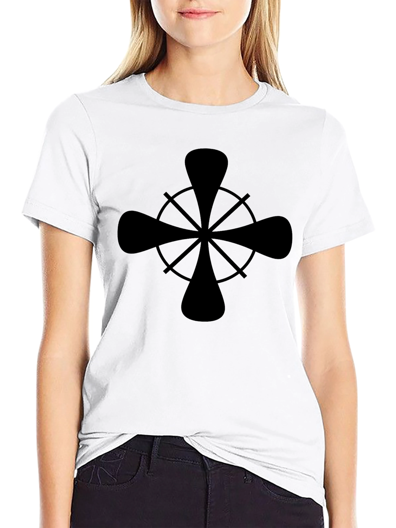 Stylish Black Graphic Tee - Nautical Wheel Design