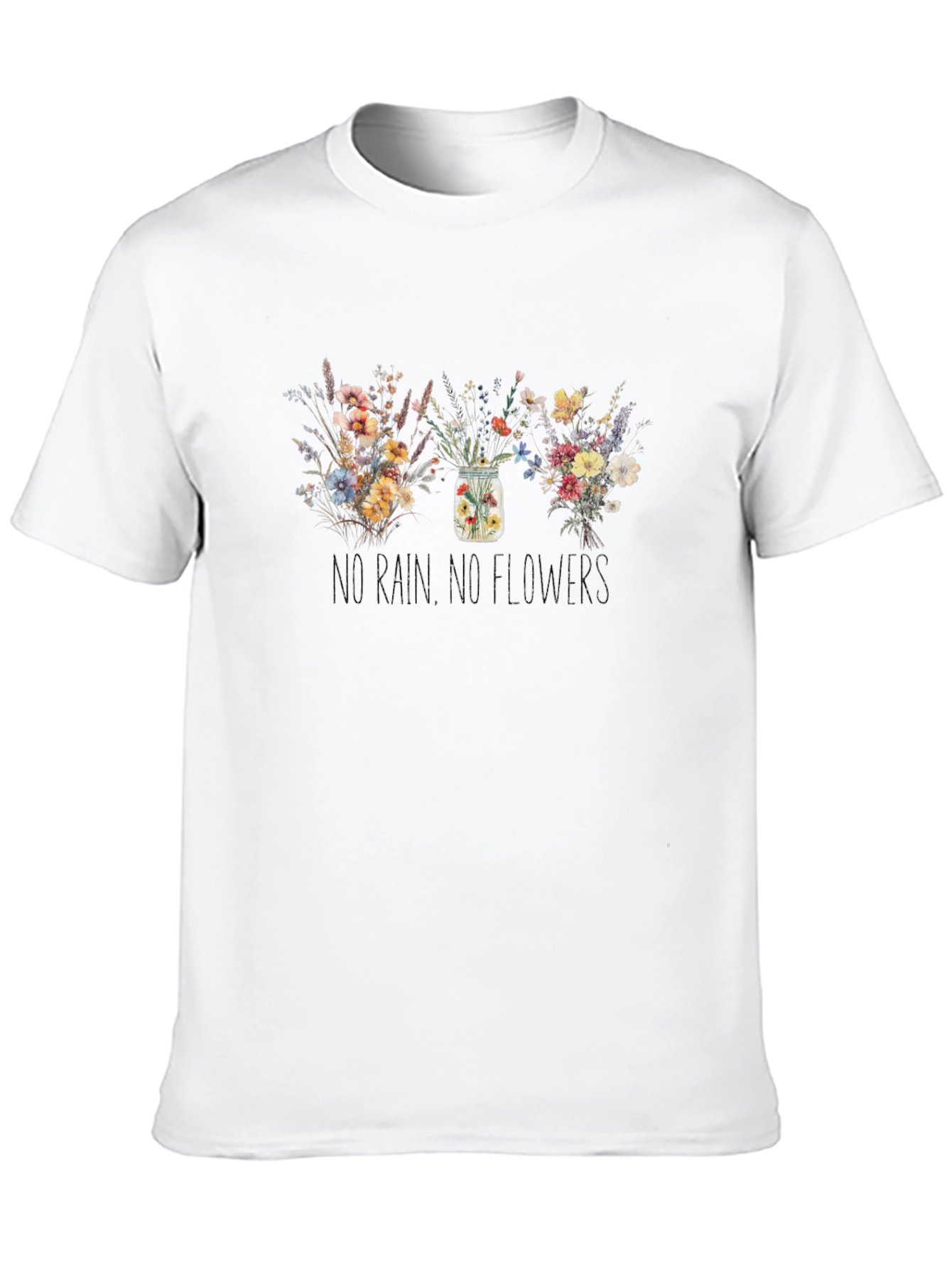 Floral No Rain No Flowers Black T-Shirt