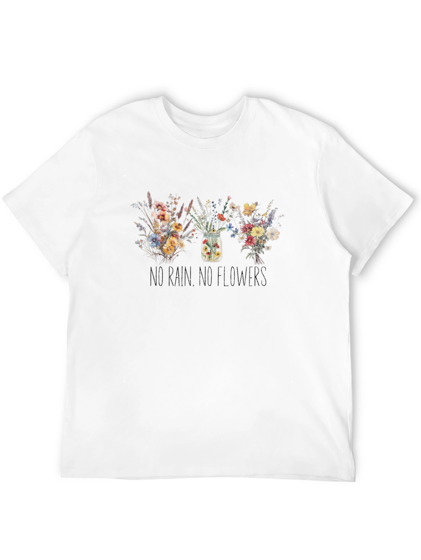 Floral No Rain No Flowers Black T-Shirt