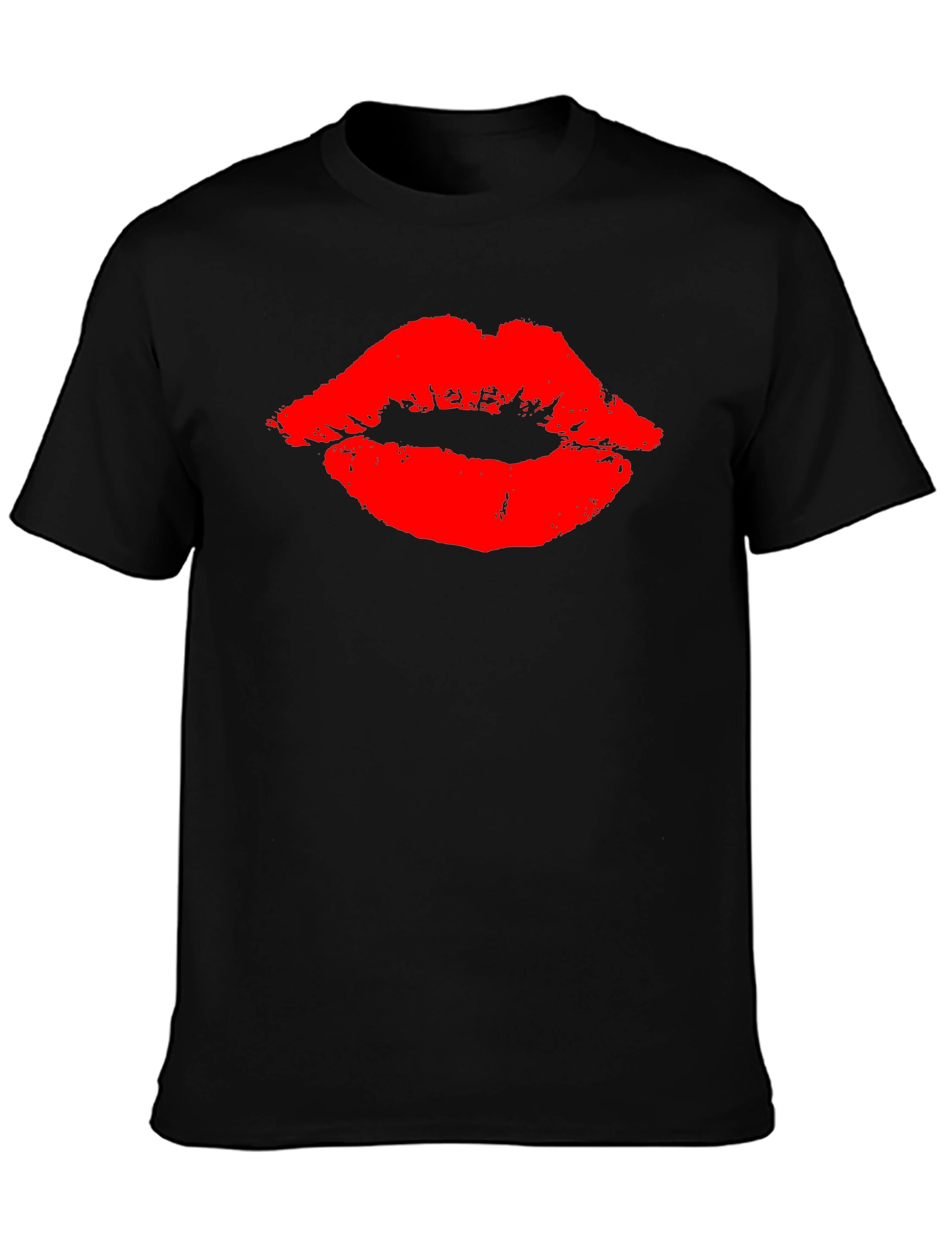 Bold Red Lips Graphic Black T-Shirt