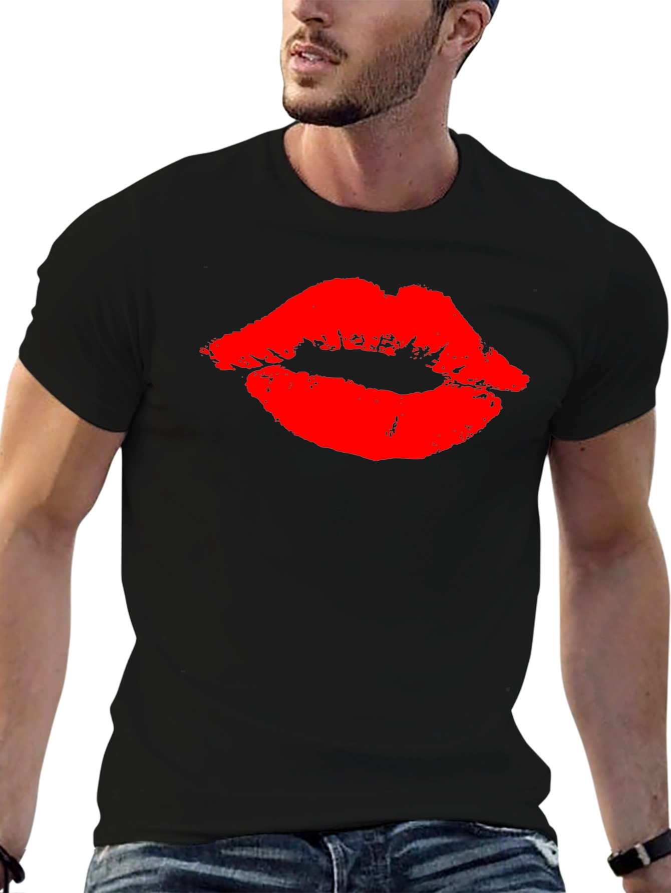 Bold Red Lips Graphic Black T-Shirt