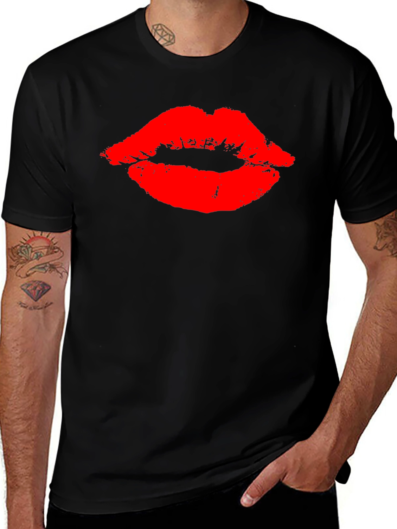Bold Red Lips Graphic Black T-Shirt