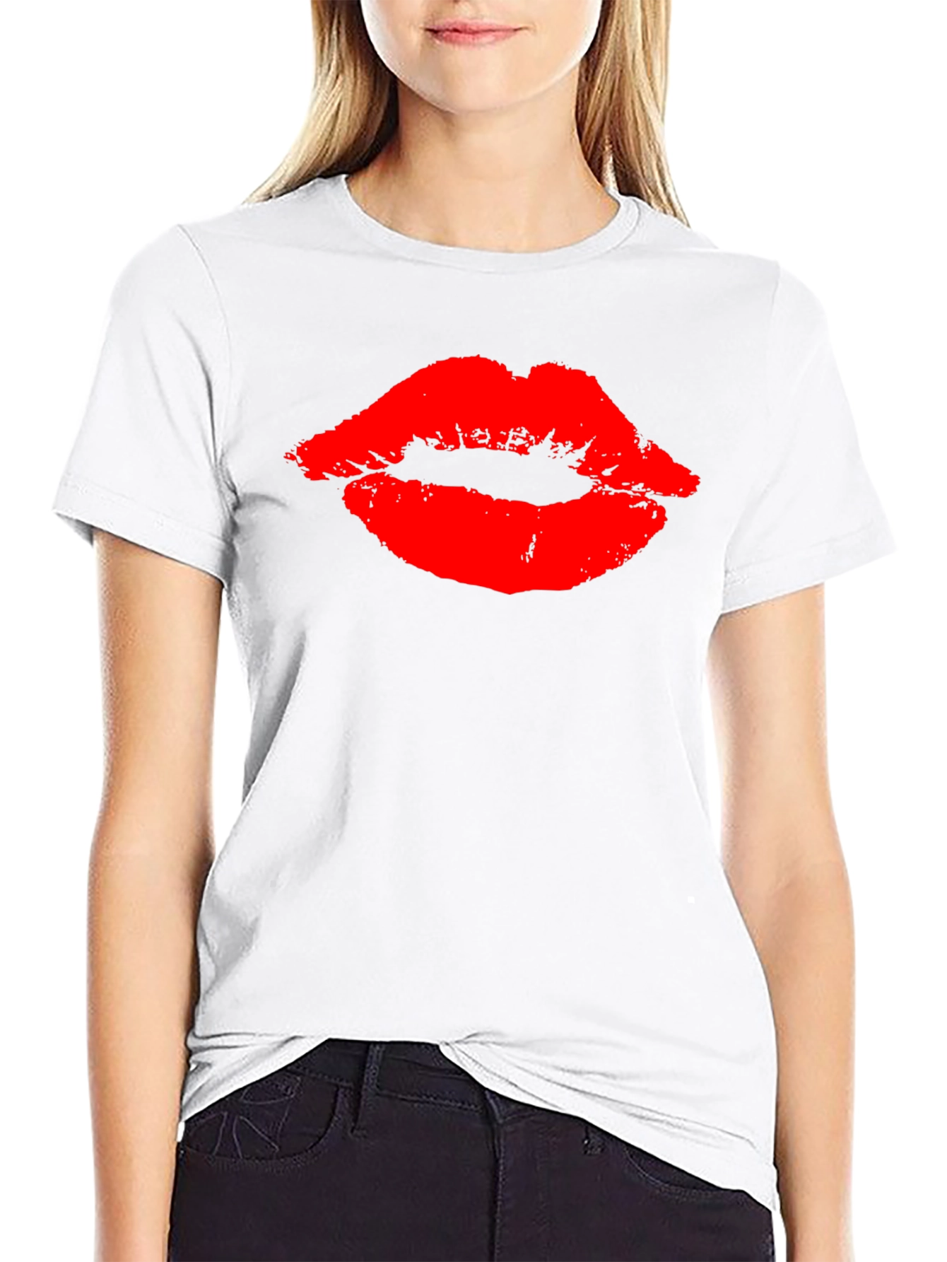 Bold Red Lips Graphic Black T-Shirt