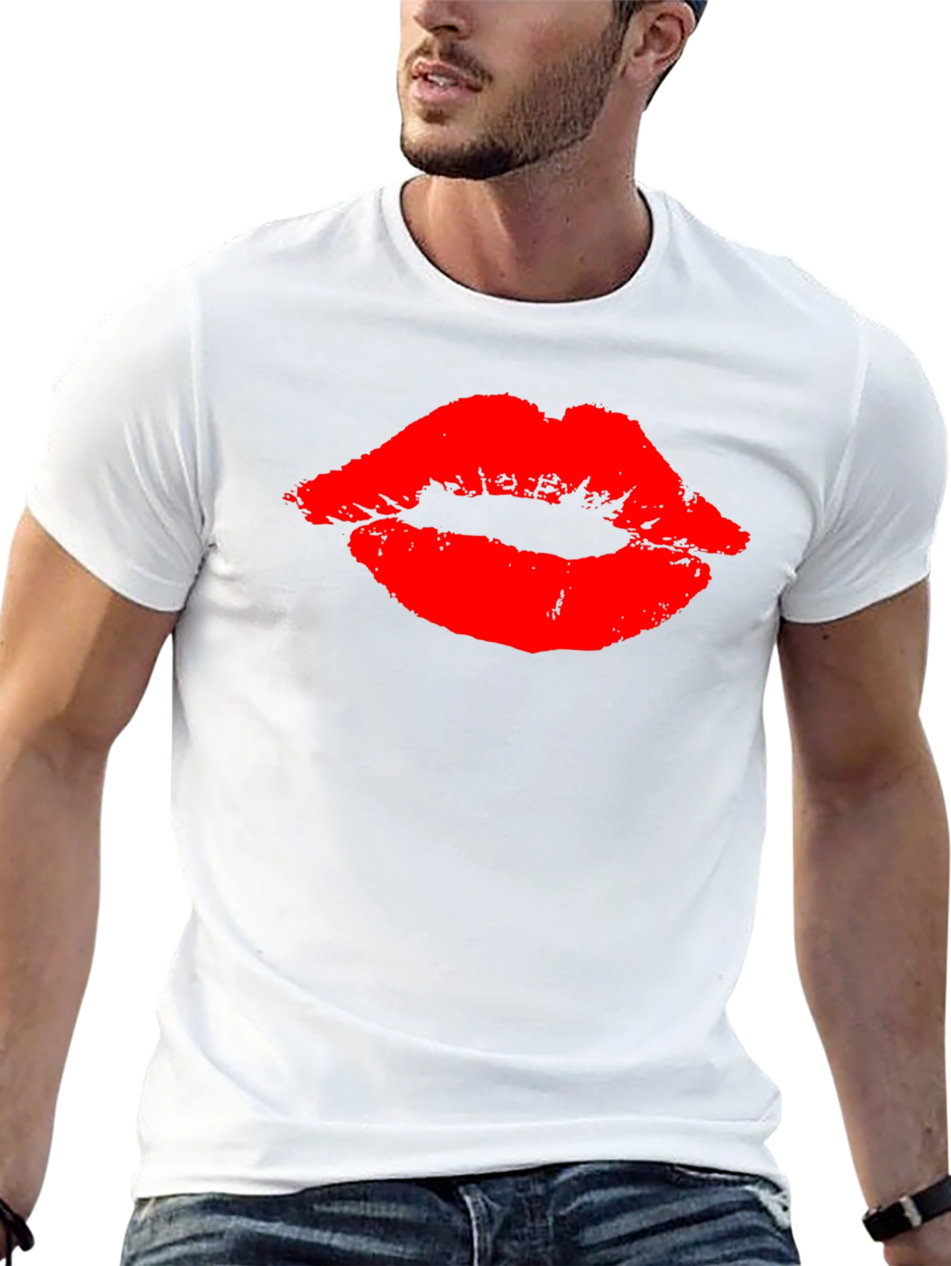 Bold Red Lips Graphic Black T-Shirt