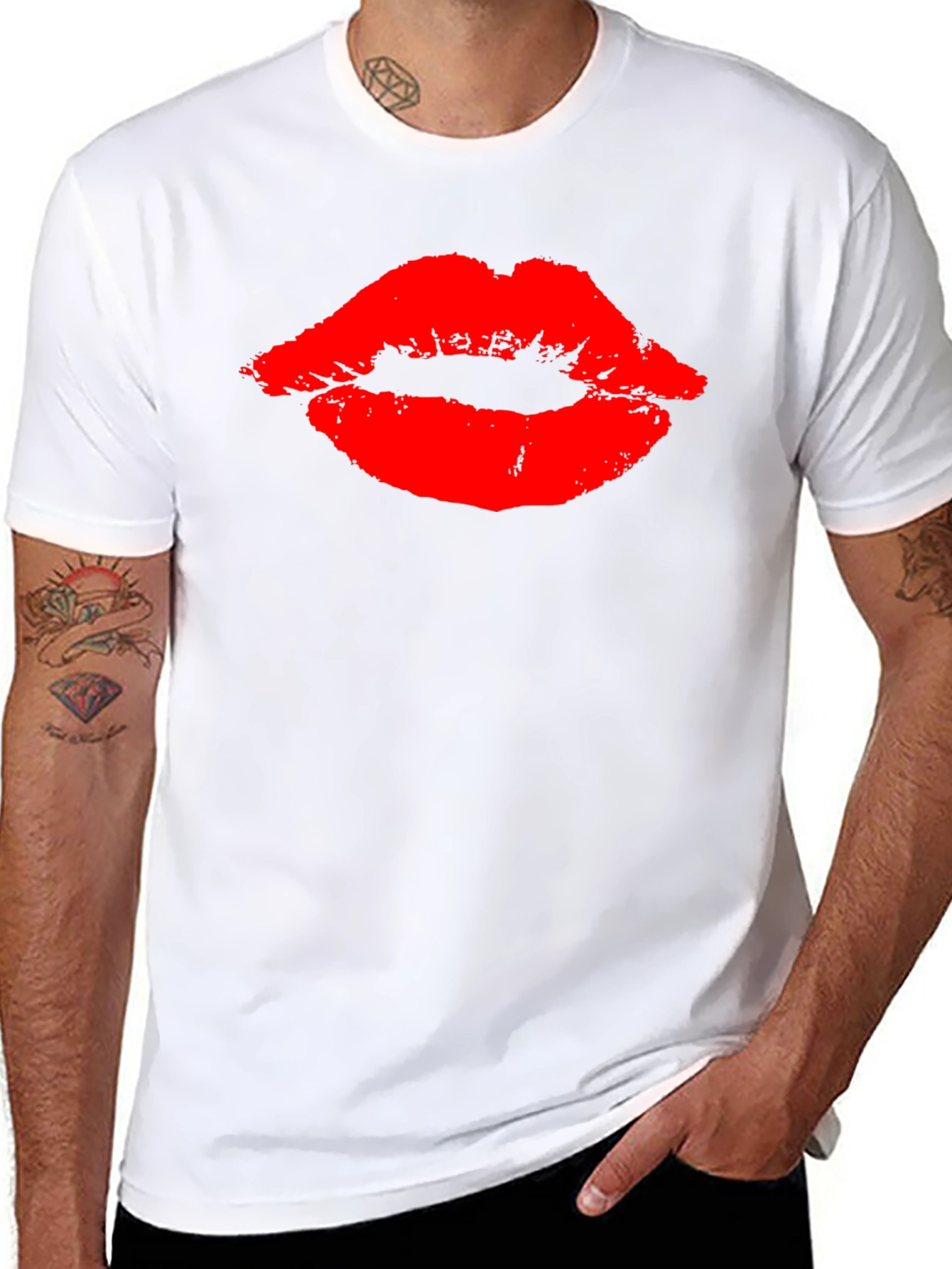 Bold Red Lips Graphic Black T-Shirt