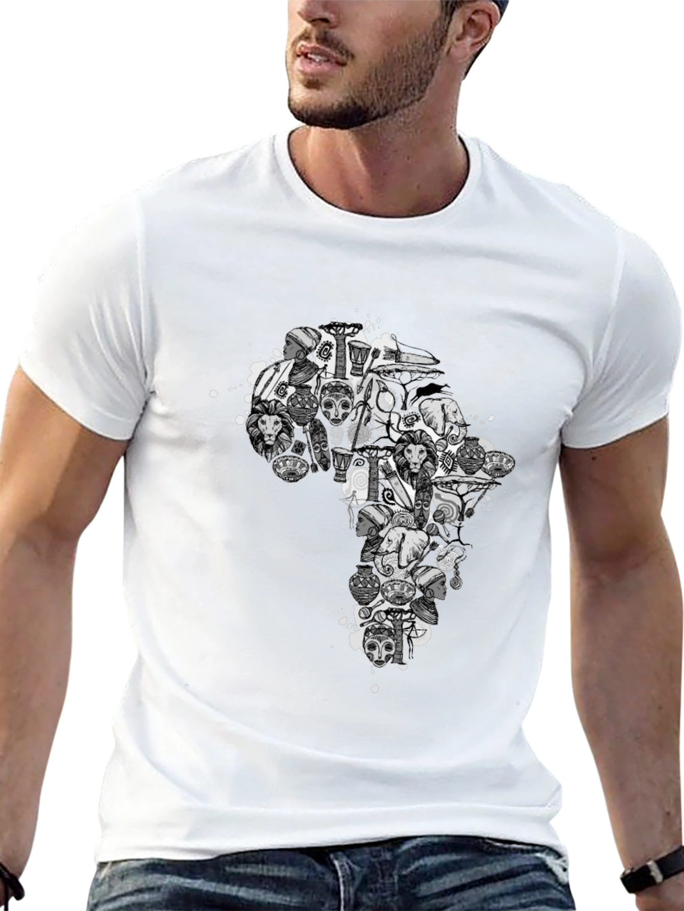 African Art Print Black T-Shirt