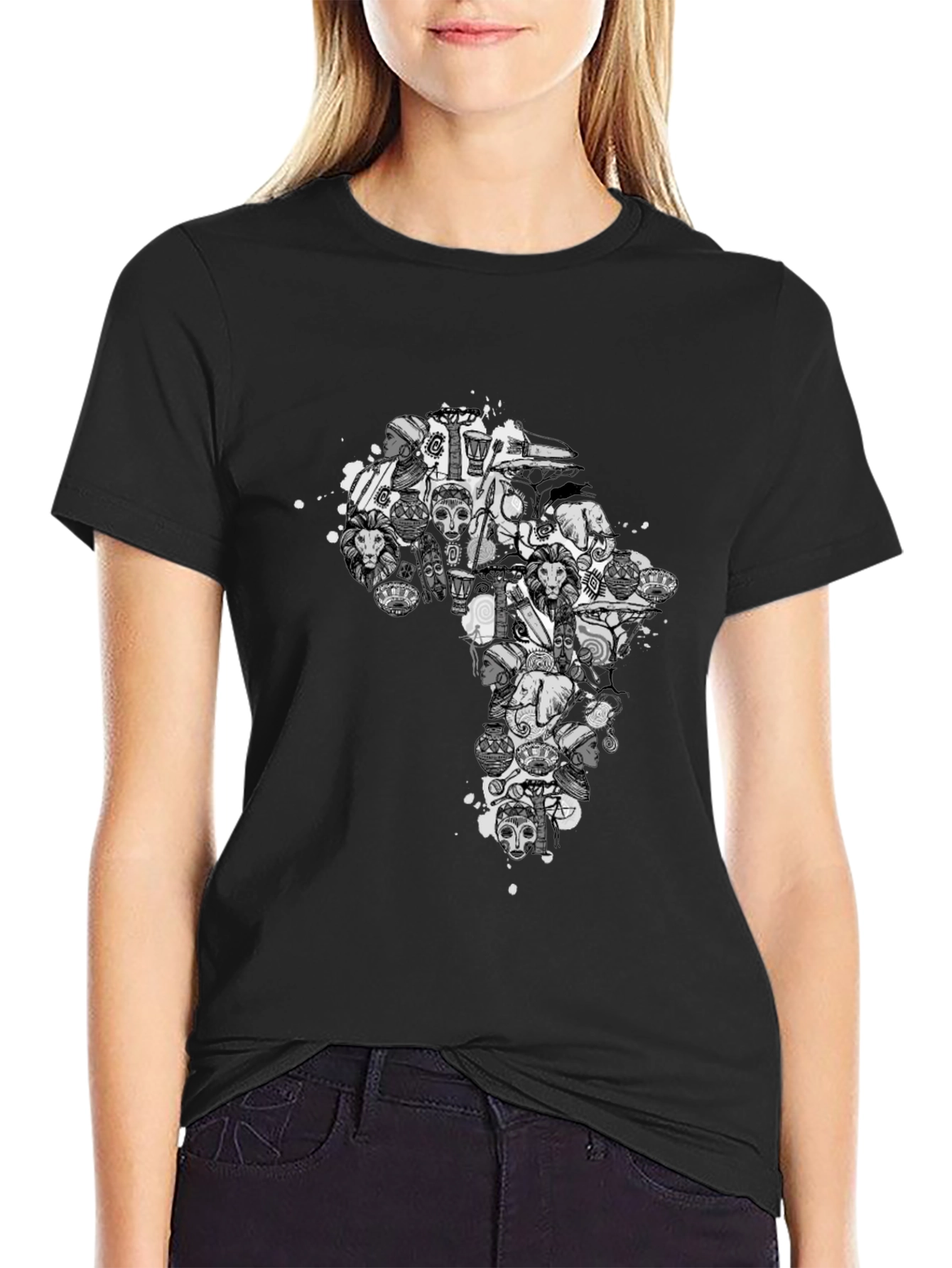 African Art Print Black T-Shirt