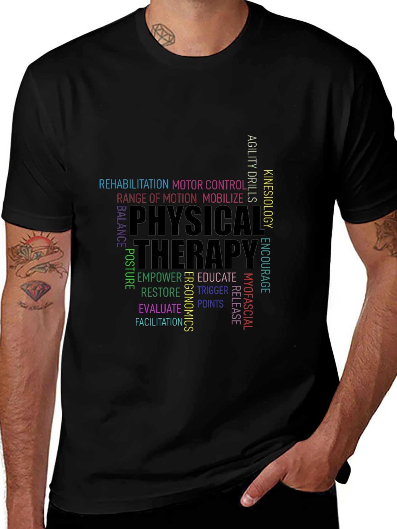 Physical Therapy Word Art Black T-Shirt