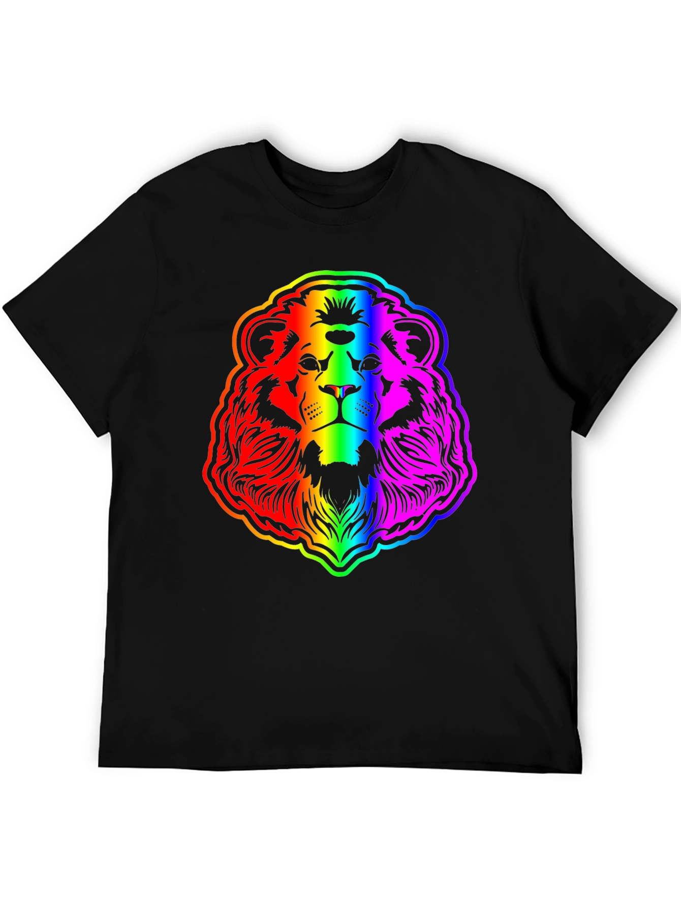 Rainbow Lion Graphic Tee - Bold Mens Black T-Shirt