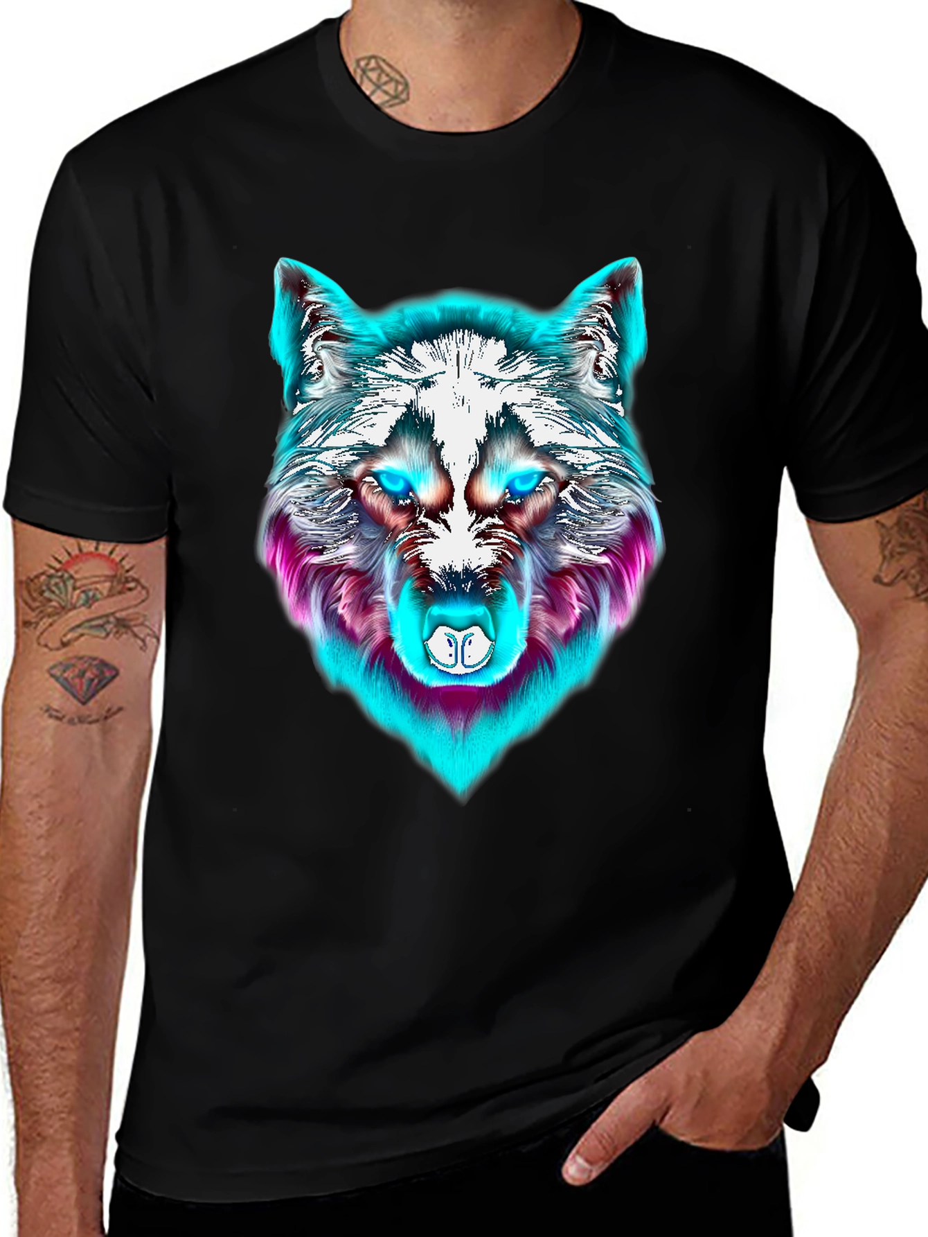 Neon Wolf Graphic Tee - Mens Black T-Shirt
