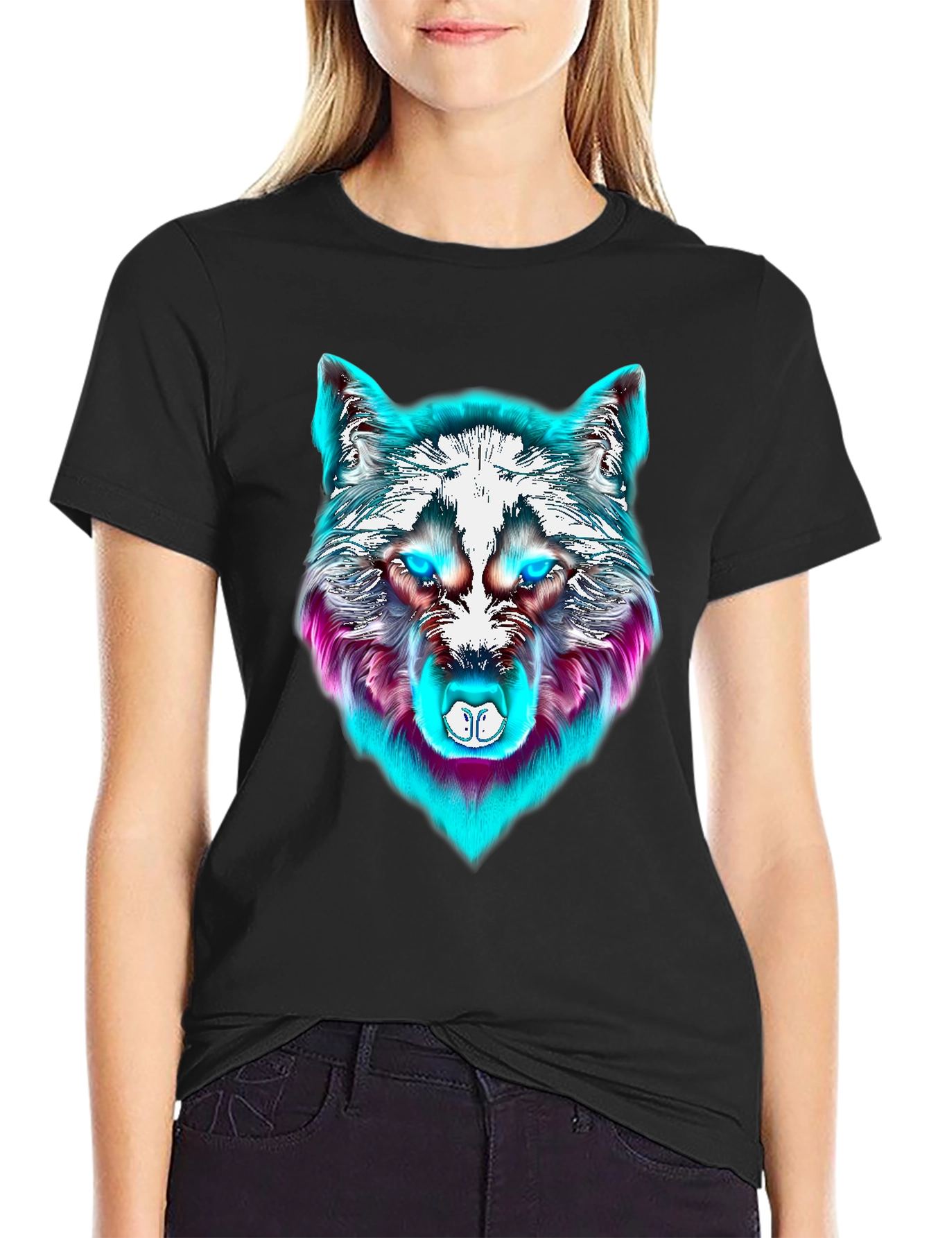 Neon Wolf Graphic Tee - Mens Black T-Shirt