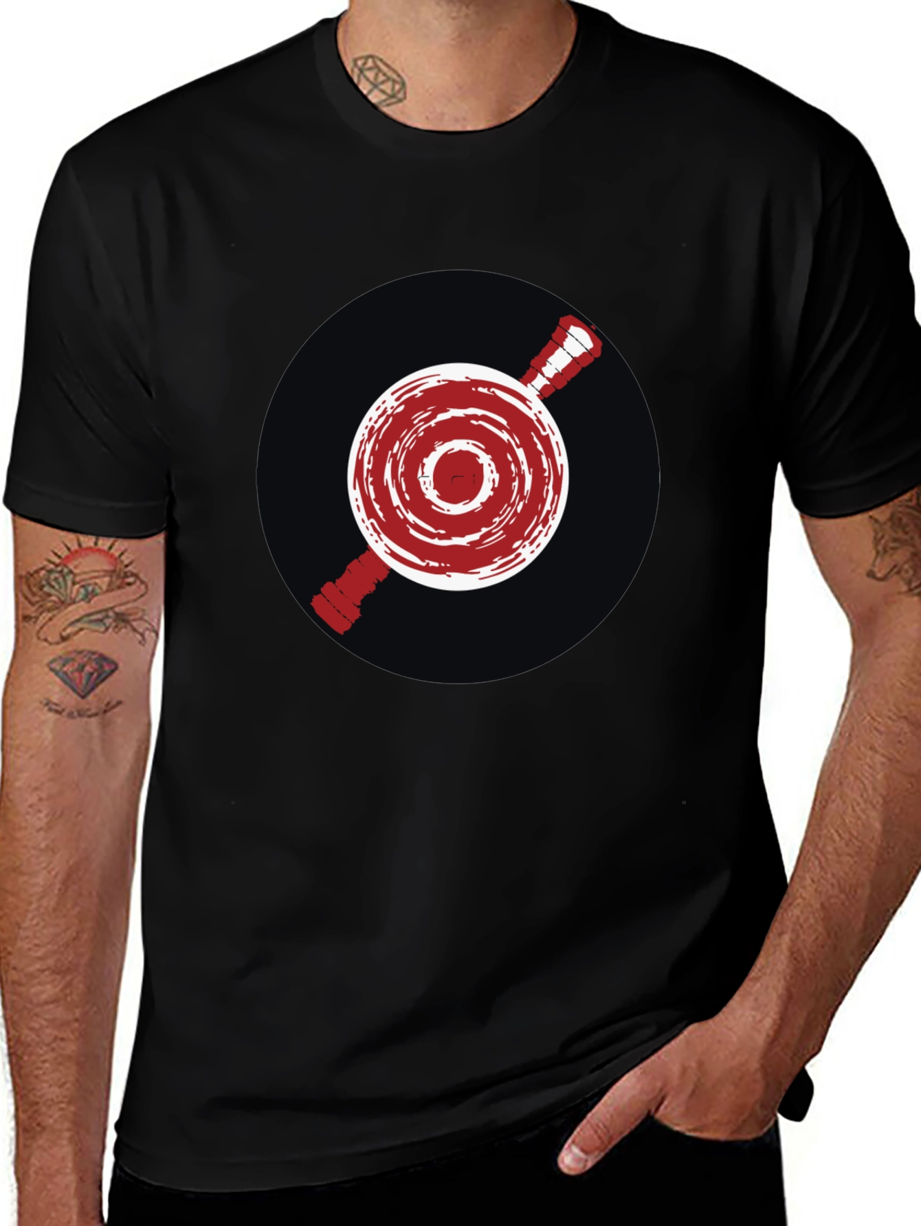 Unique Red Emblem Graphic Print Black T-Shirt