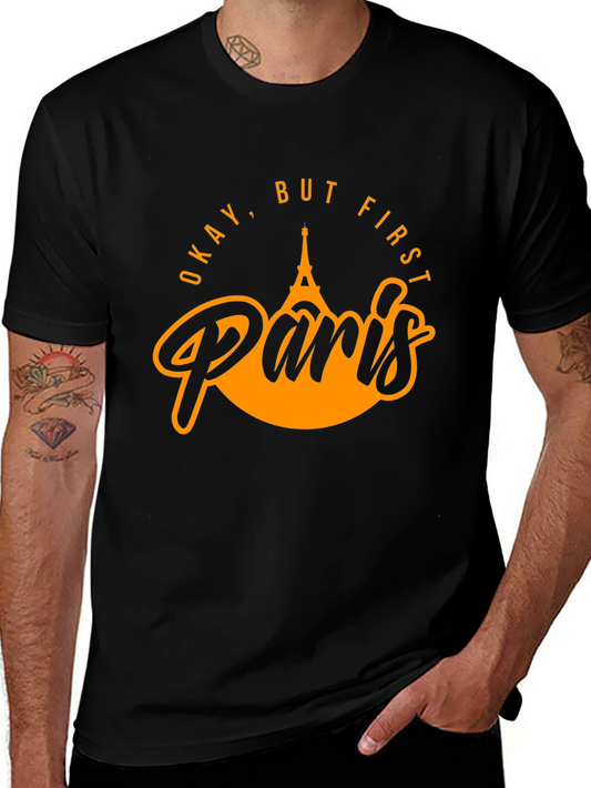 Okay But First Paris Black Graphic Tee
