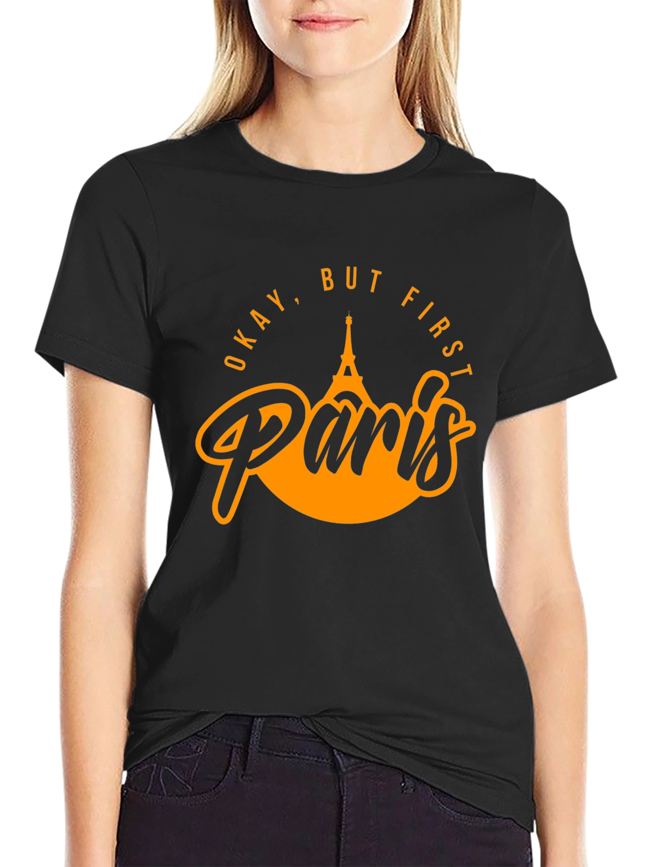 Okay But First Paris Black Graphic Tee
