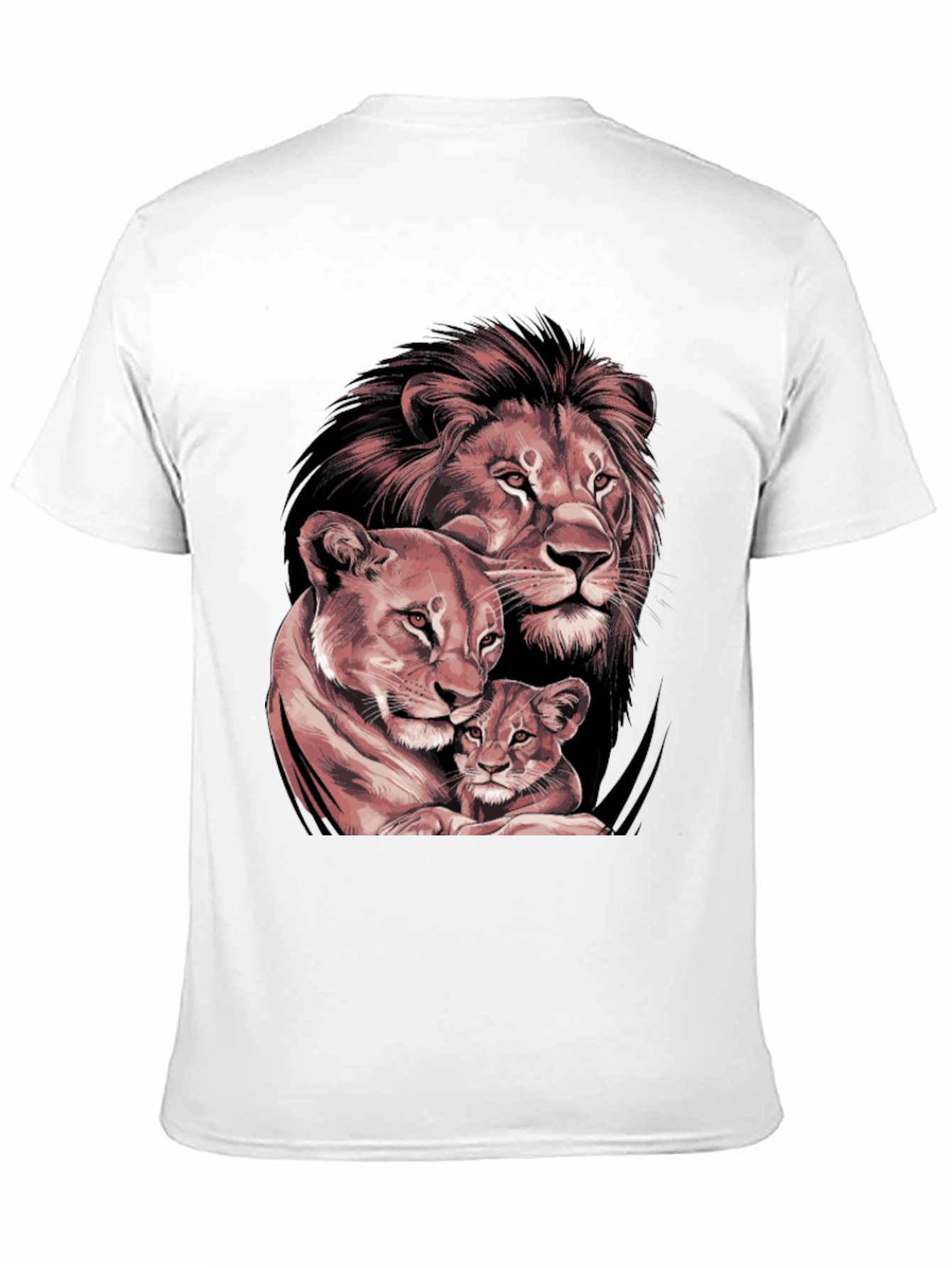 Lion Family Graphic Tee - Black Crew Neck T-Shirt