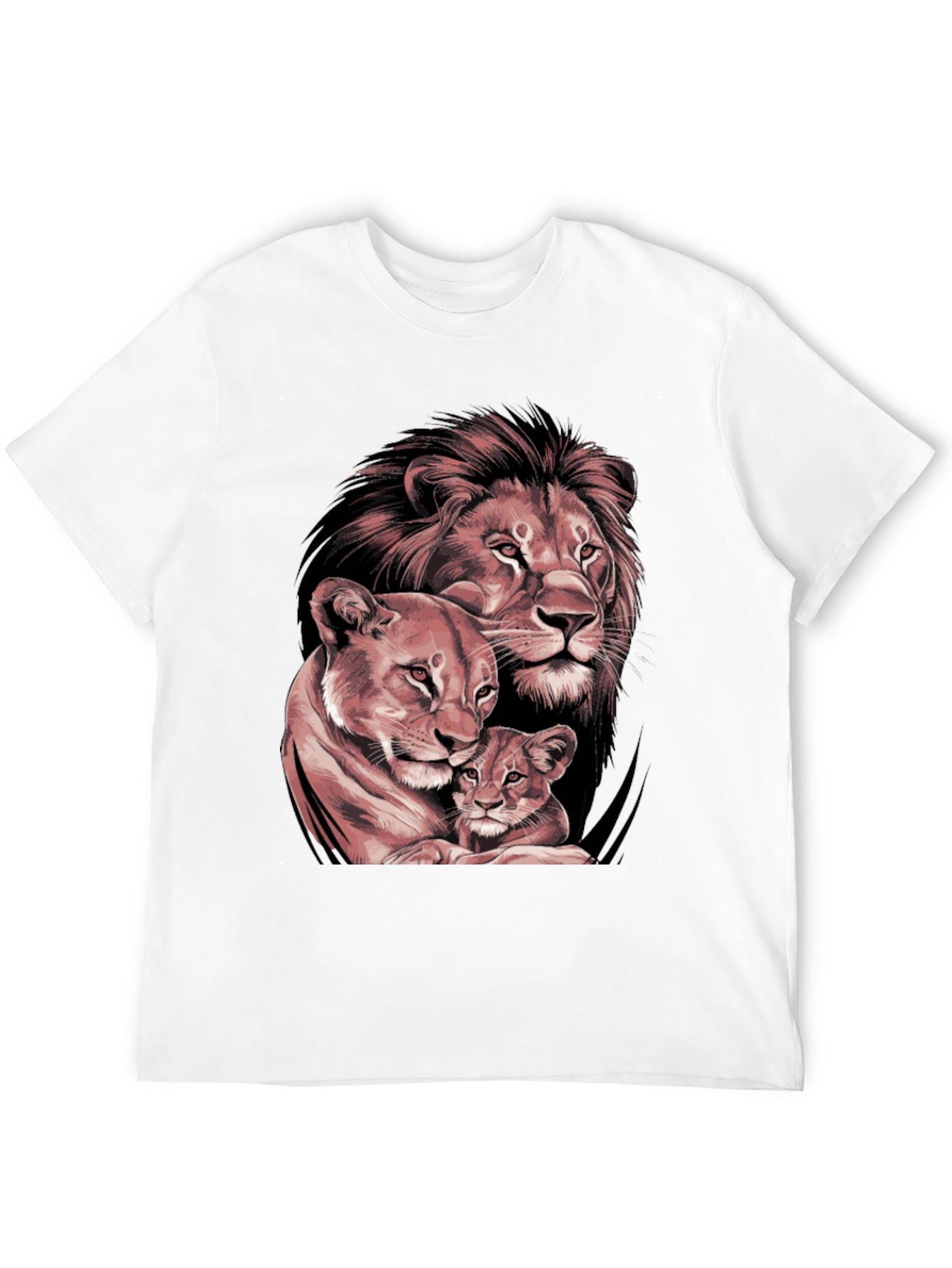 Lion Family Graphic Tee - Black Crew Neck T-Shirt