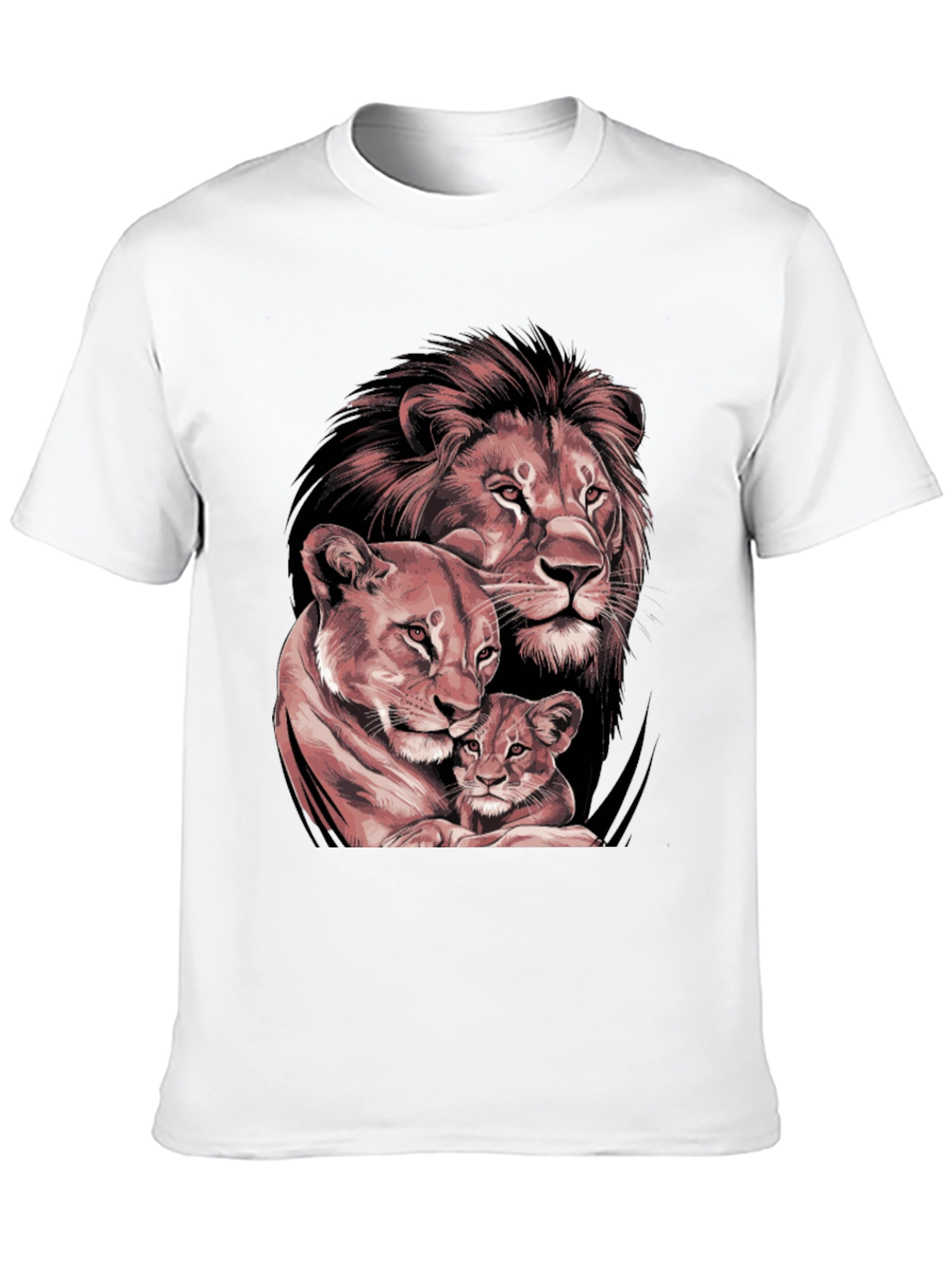 Lion Family Graphic Tee - Black Crew Neck T-Shirt