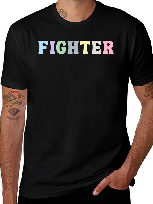 Fighter Rainbow Text Black T-Shirt