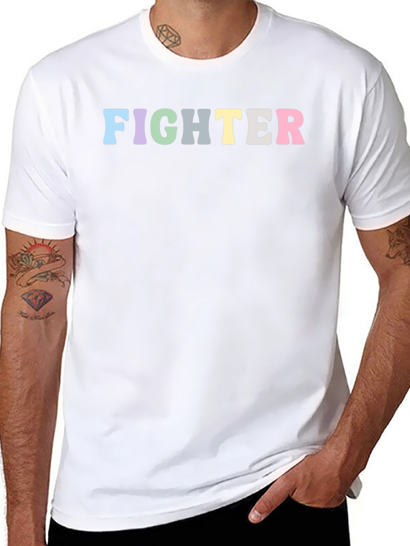 Fighter Rainbow Text Black T-Shirt