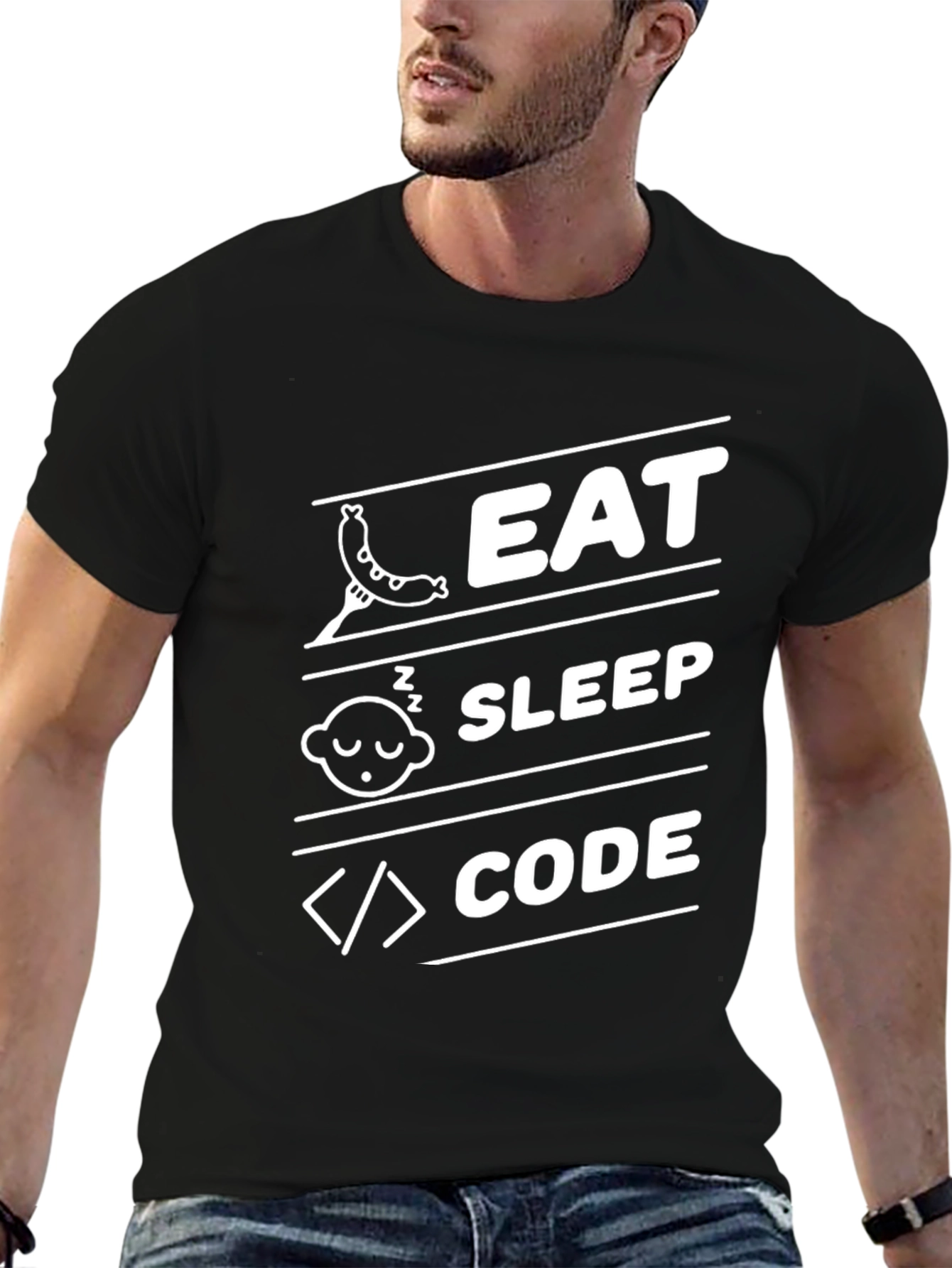 Eat Sleep Code Black Graphic Tee